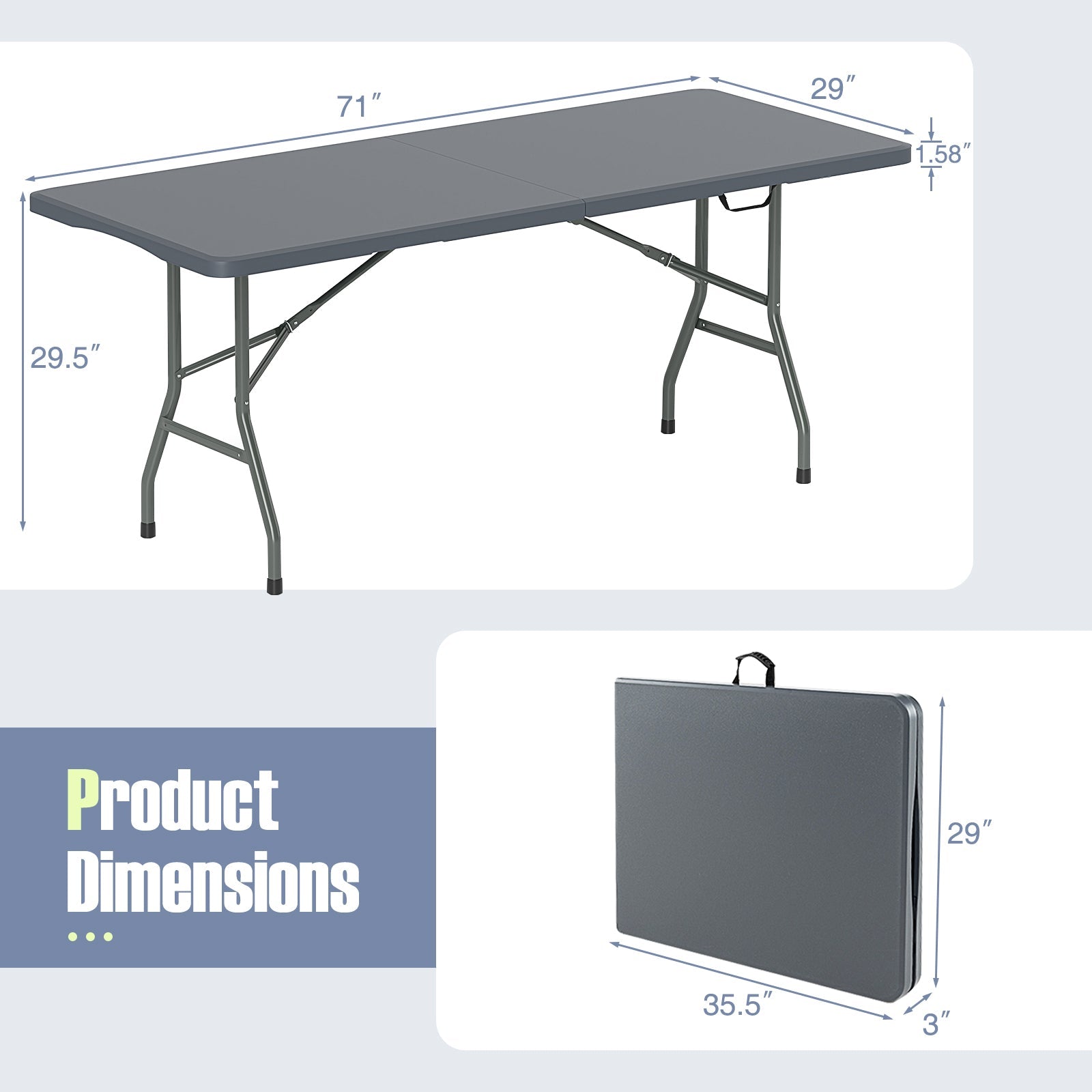 6 ft Portable Folding Table 350 LBS Fold-in-Half Table with HDPE Tabletop - Energize Trek