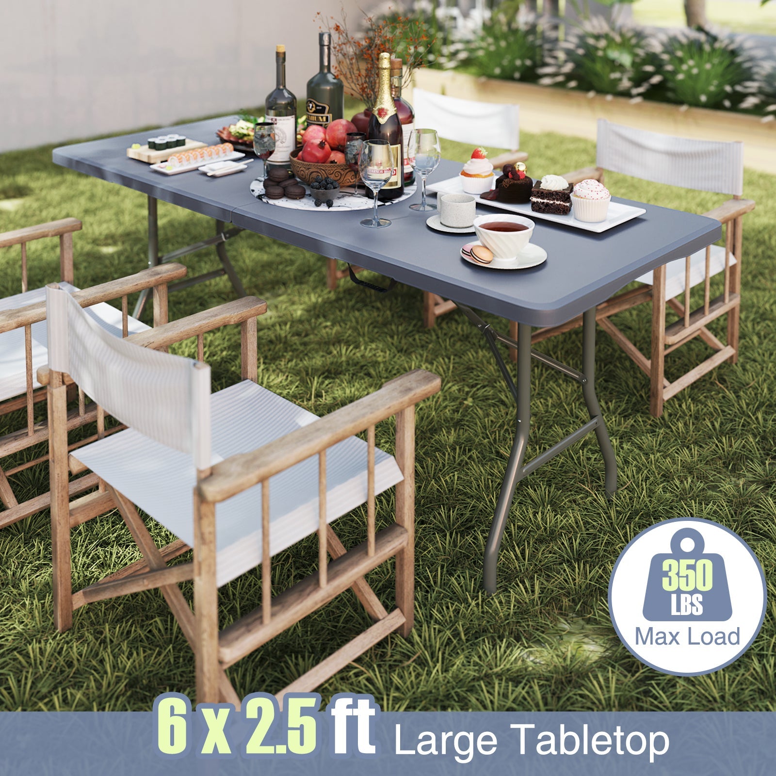 6 ft Portable Folding Table 350 LBS Fold-in-Half Table with HDPE Tabletop - Energize Trek