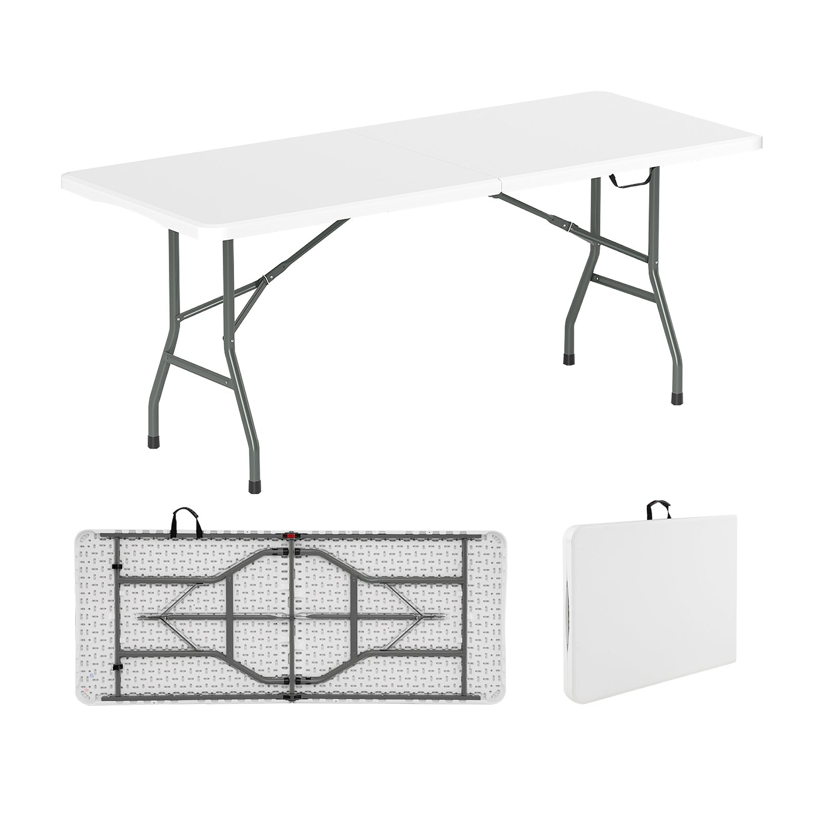 6 ft Portable Folding Table 350 LBS Fold-in-Half Table with HDPE Tabletop - Energize Trek