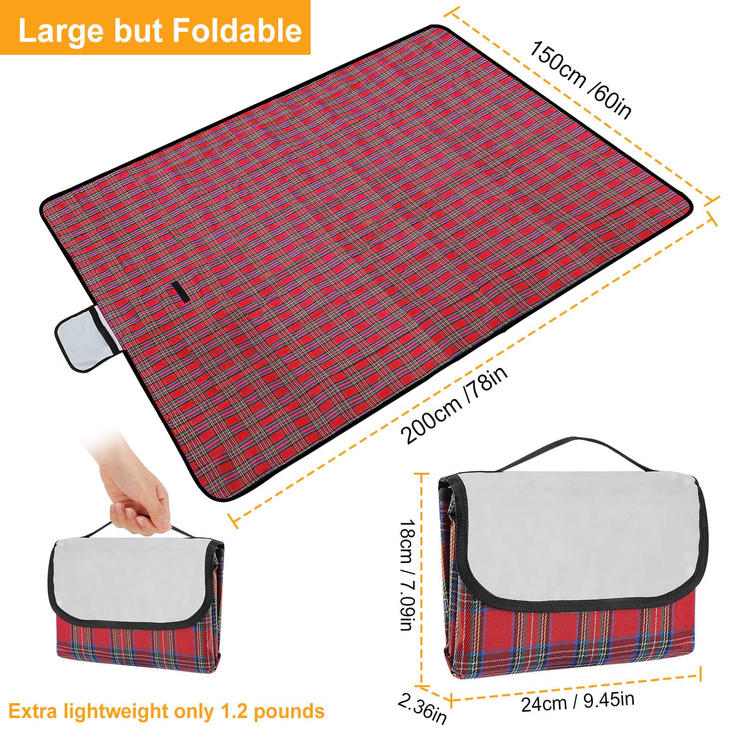 60" x 78" Waterproof Picnic Blanket Handy Mat with Strap Foldable Camping Rug for Camping Hiking Grass Travelling - Energize Trek