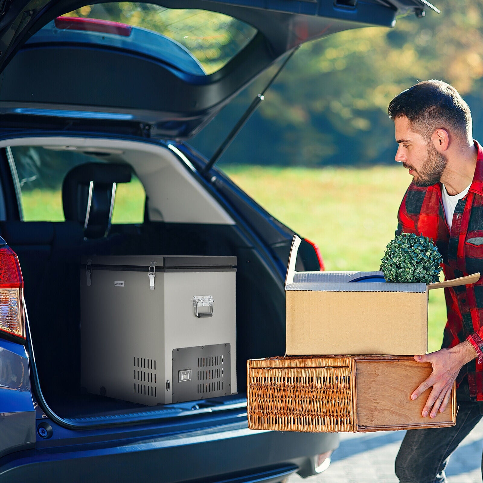 68 Quart Portable Car Refrigerator with DC and AC Adapter-Gray - Energize Trek