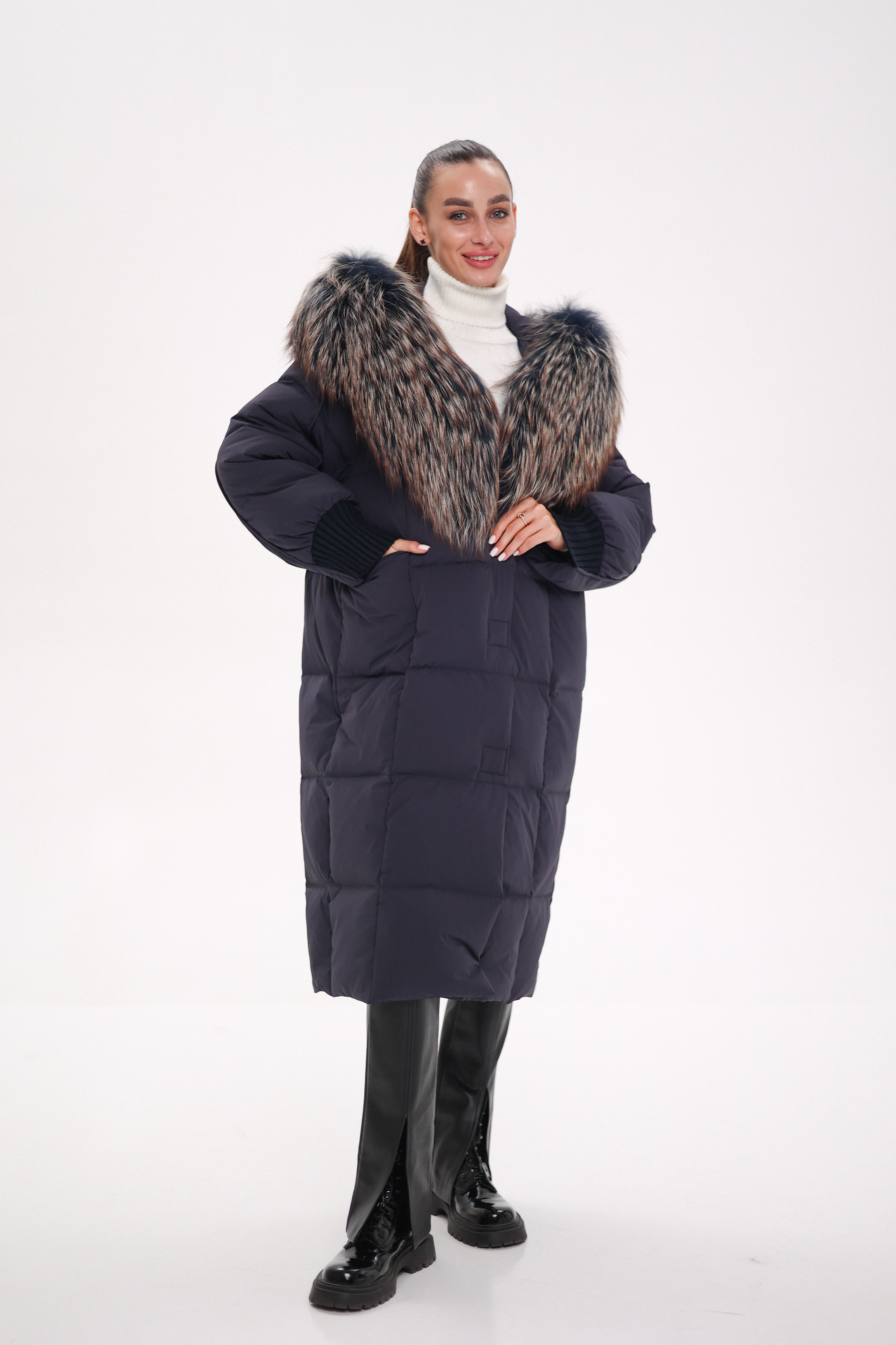 Rei Genuine Fur Trim Hooded Down Coat in Navy - Energize Trek