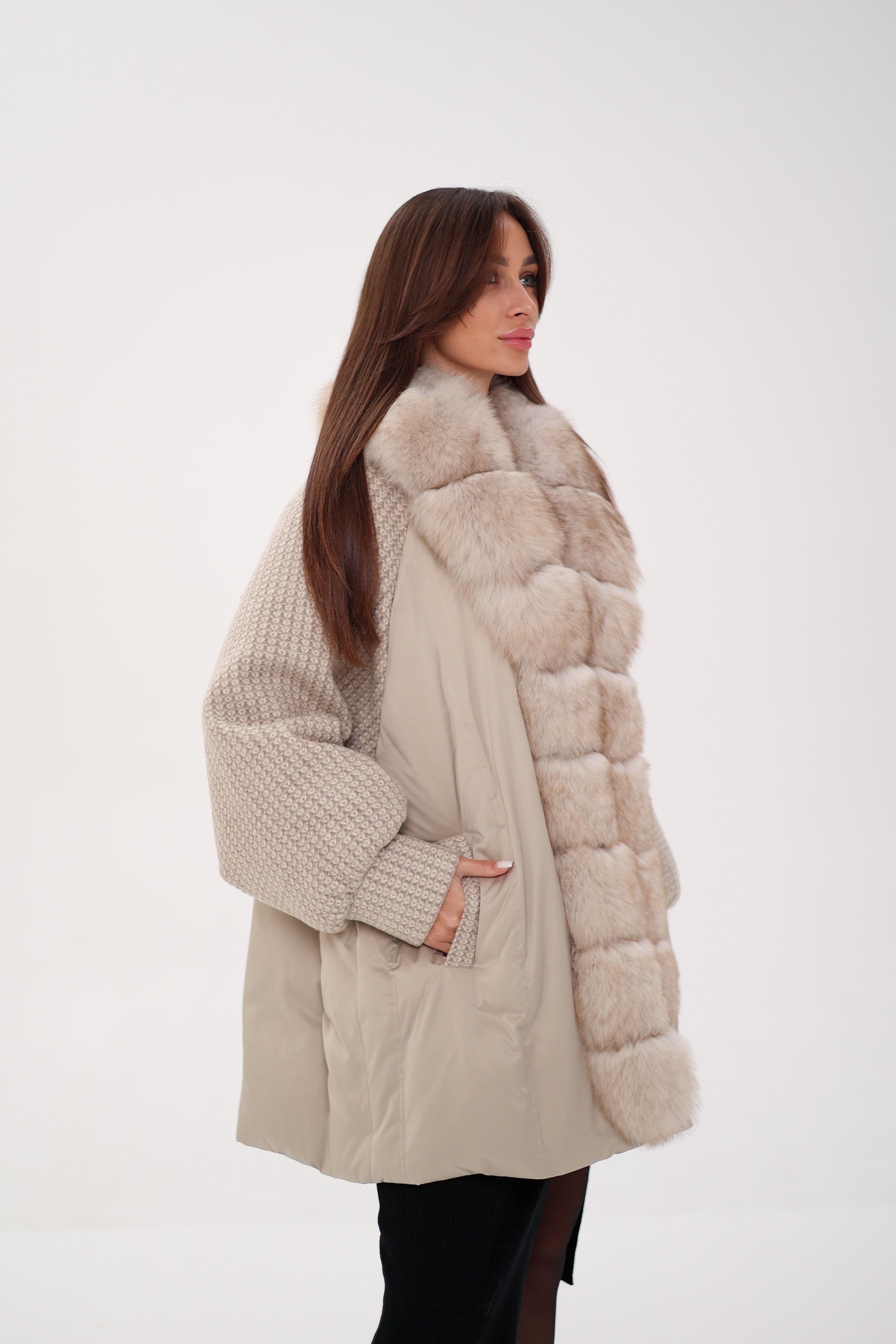 Genuine Polar Fox Boucle Down Coat - Energize Trek