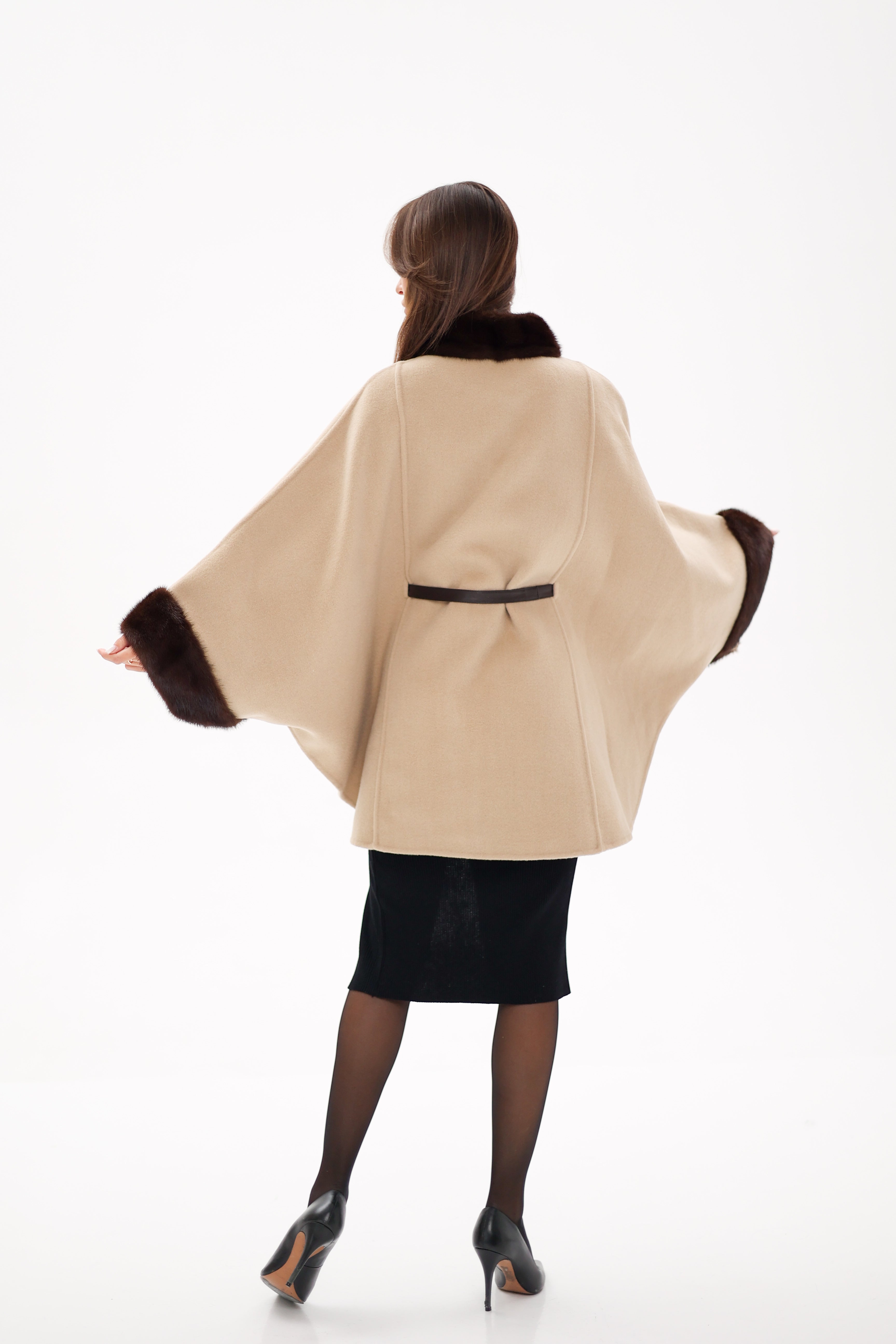 Genuine Scandinavian Mink Fur Double Face Wool Poncho - Energize Trek