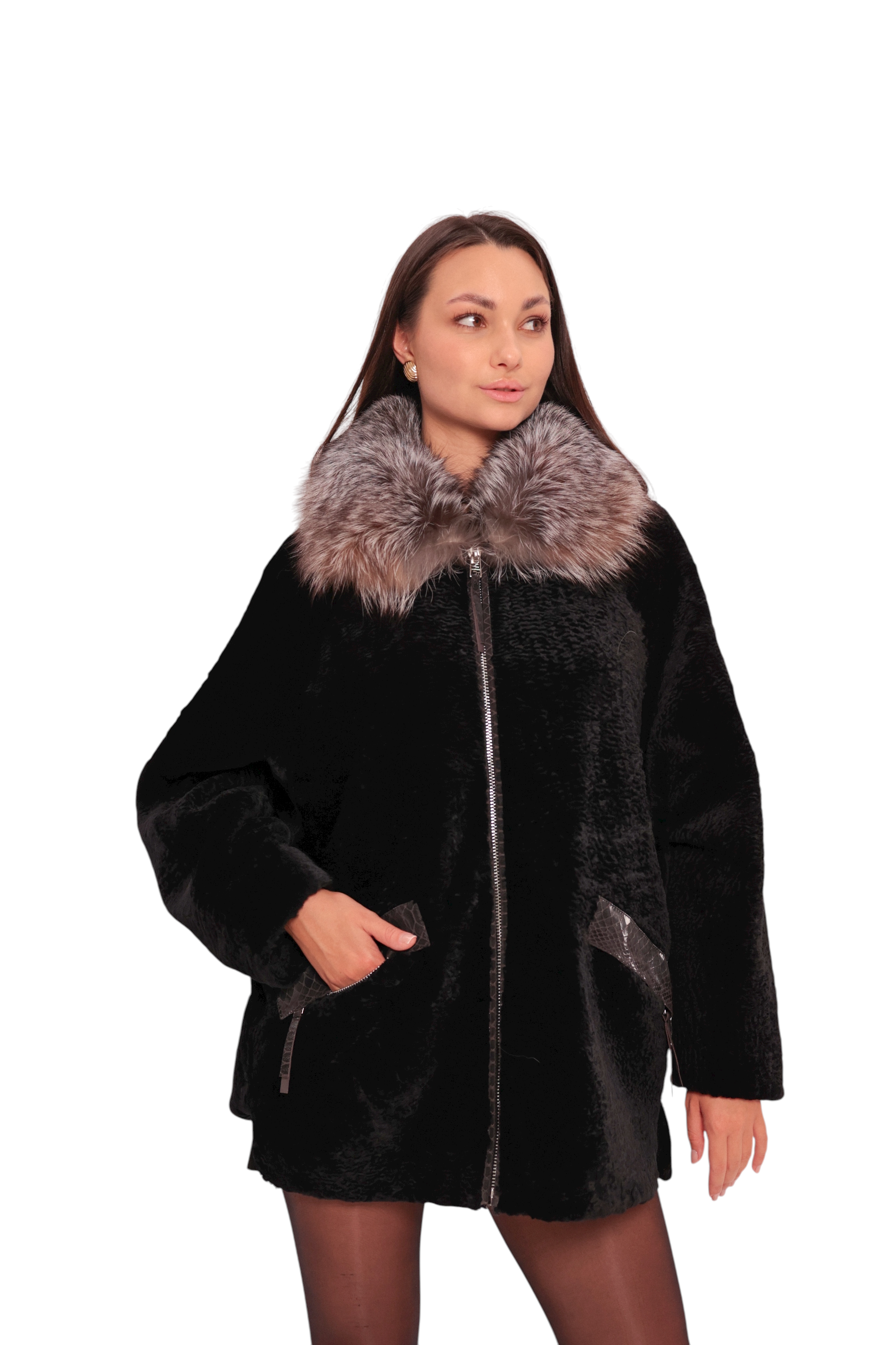 Palermo Genuine Astrakhan Silver Fox Trim Coat - Energize Trek