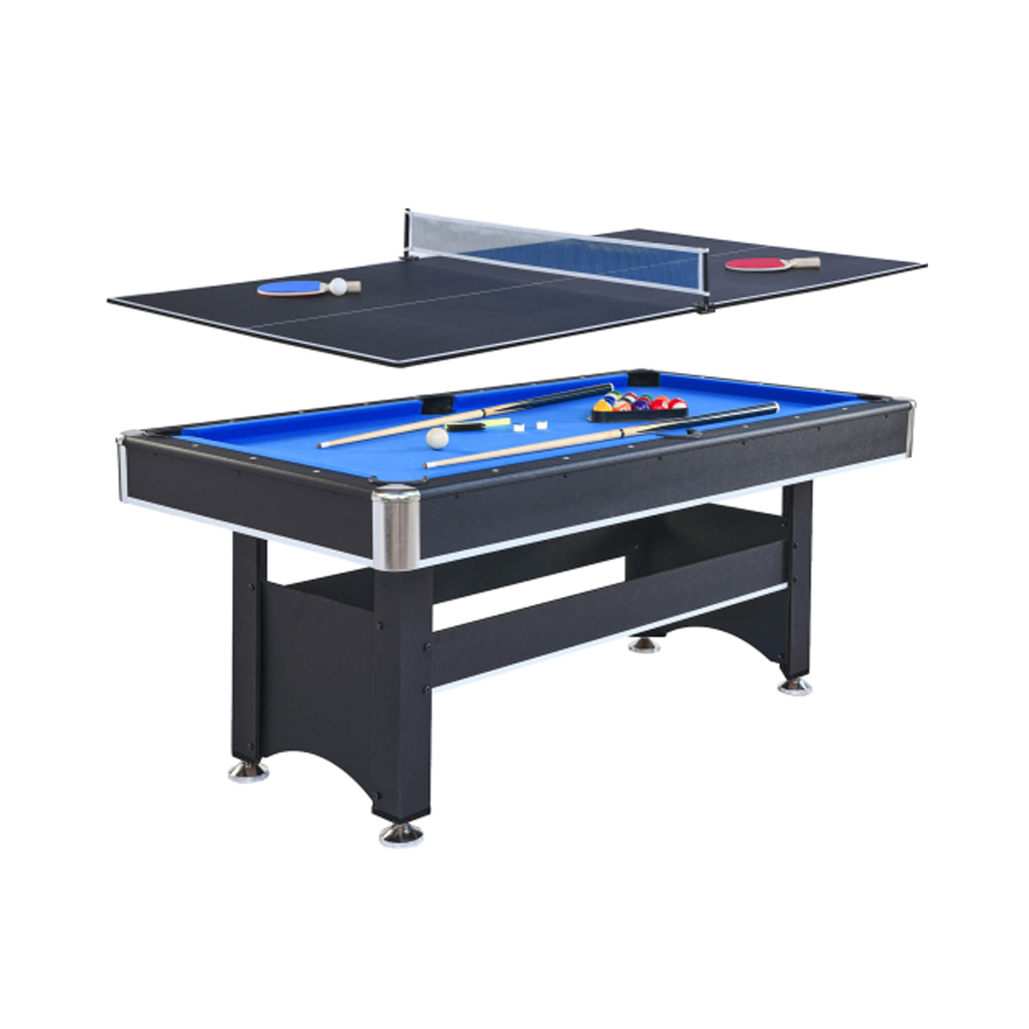 6FT Premium Wooden Multifunctional Pool Table With Table Tennis Top (SAK62741) - Energize Trek