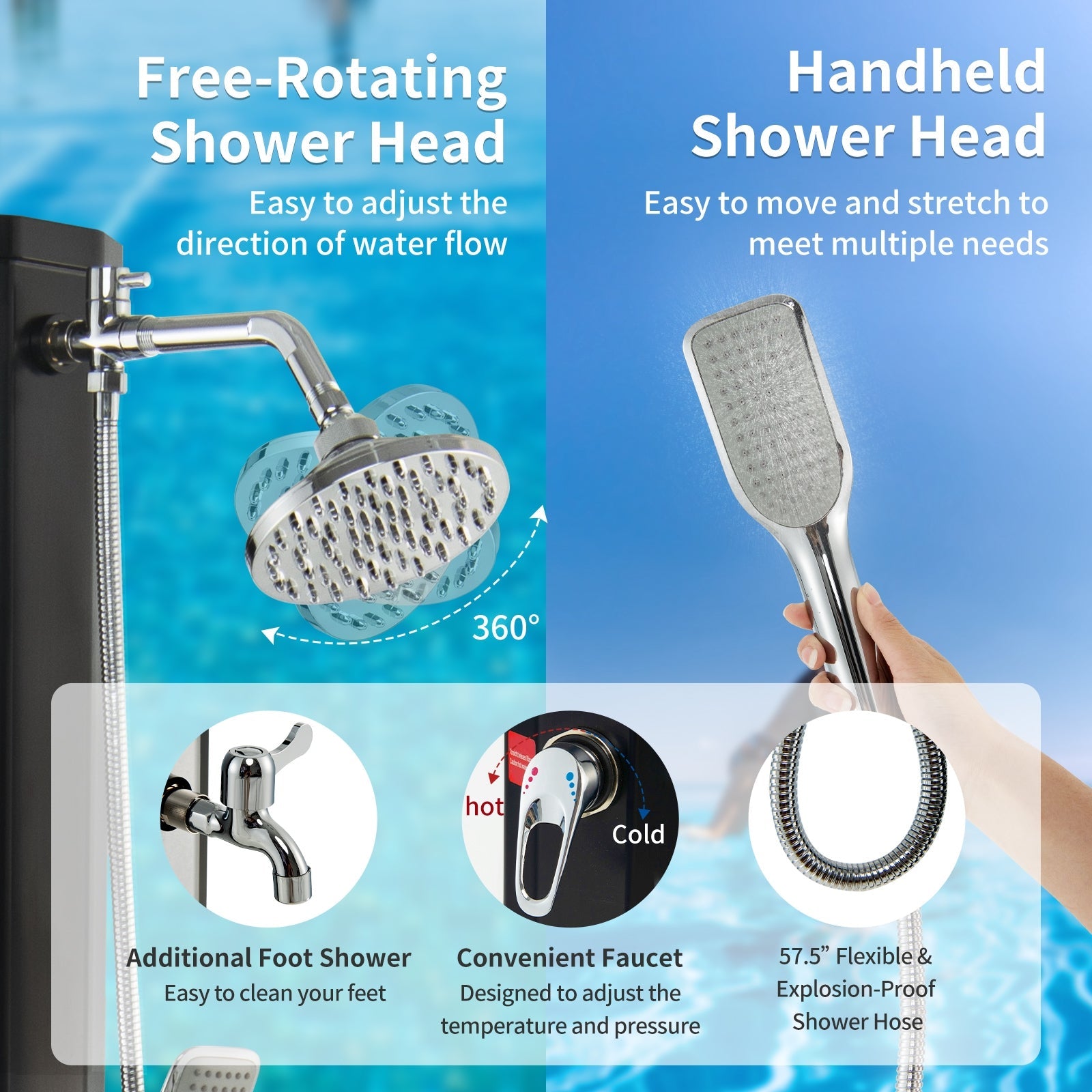 7.2 Feet 9.3 Gallon Solar Heated Shower with Hand and Foot Tap - Energize Trek