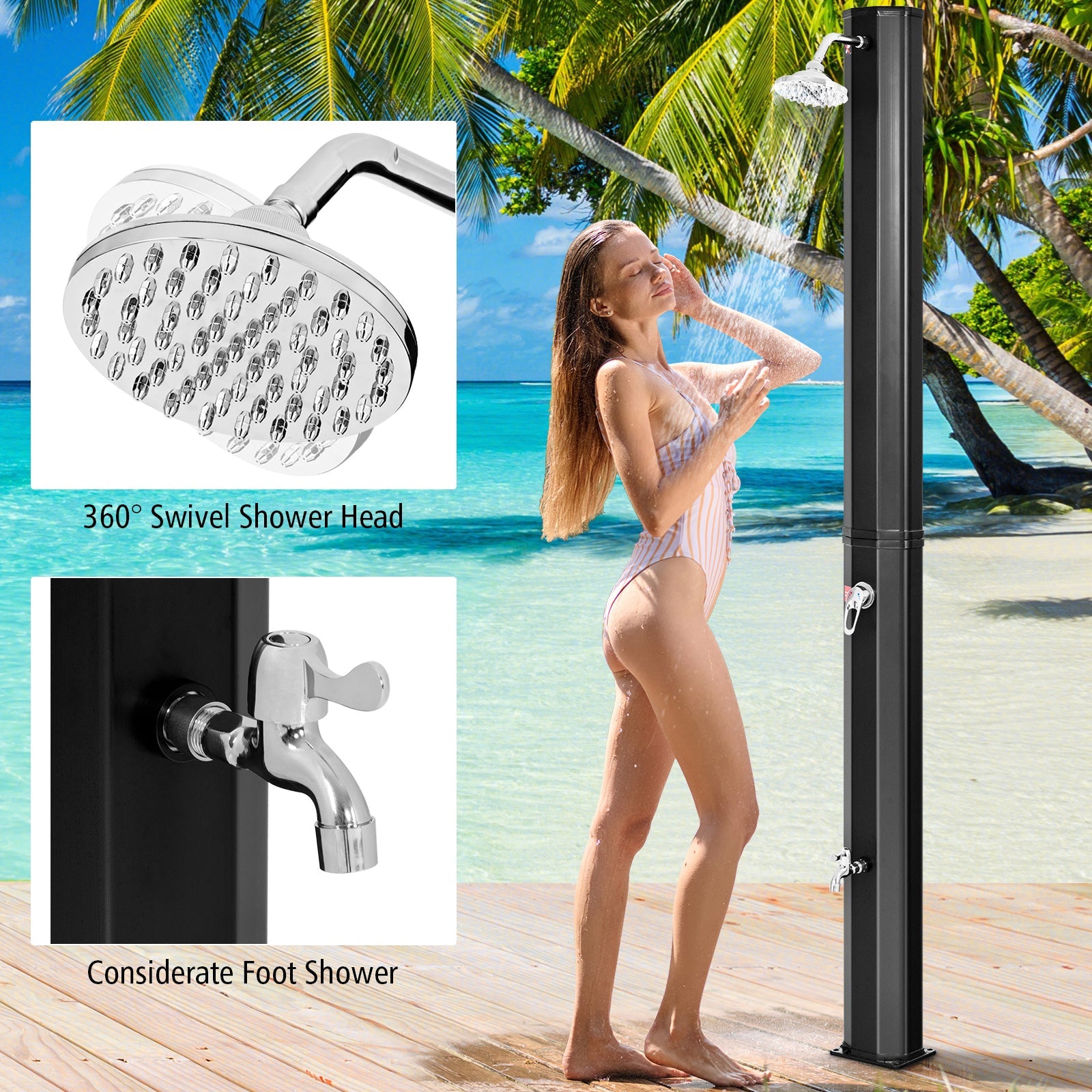 7.2 Feet Adjustable Outdoor Solar Heating Shower Head - Energize Trek
