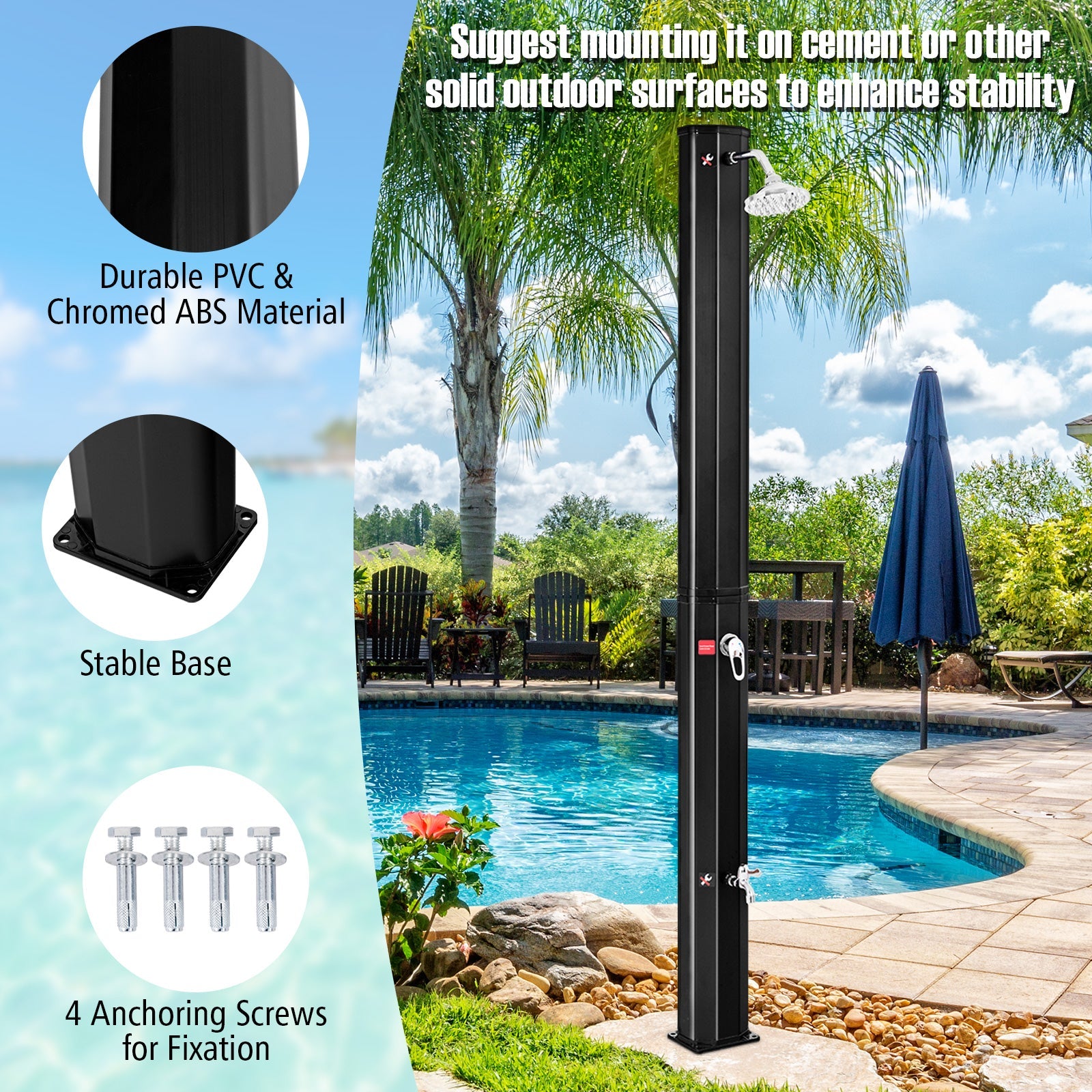 7.2 Feet Adjustable Outdoor Solar Heating Shower Head - Energize Trek