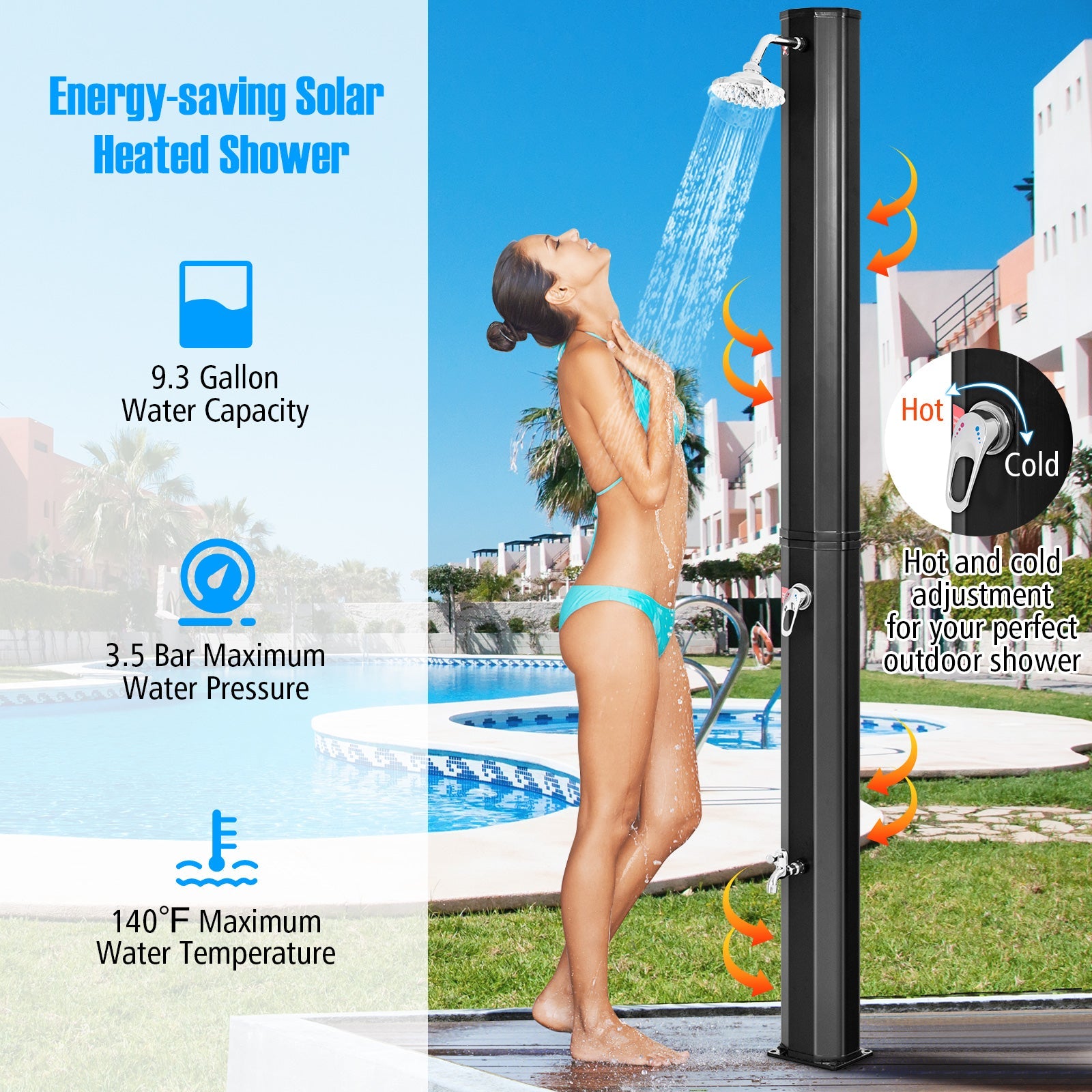 7.2 Feet Adjustable Outdoor Solar Heating Shower Head - Energize Trek