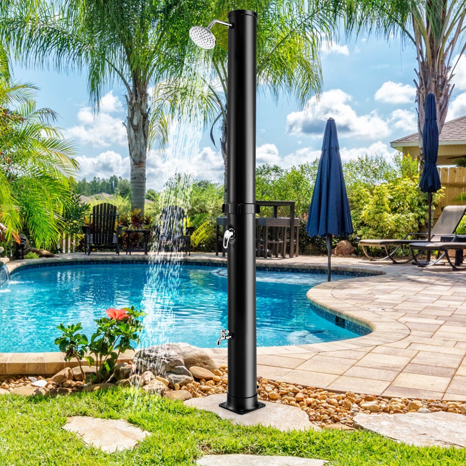 7.2 Feet Solar-Heated Outdoor Shower with Free-Rotating Shower Head - Energize Trek