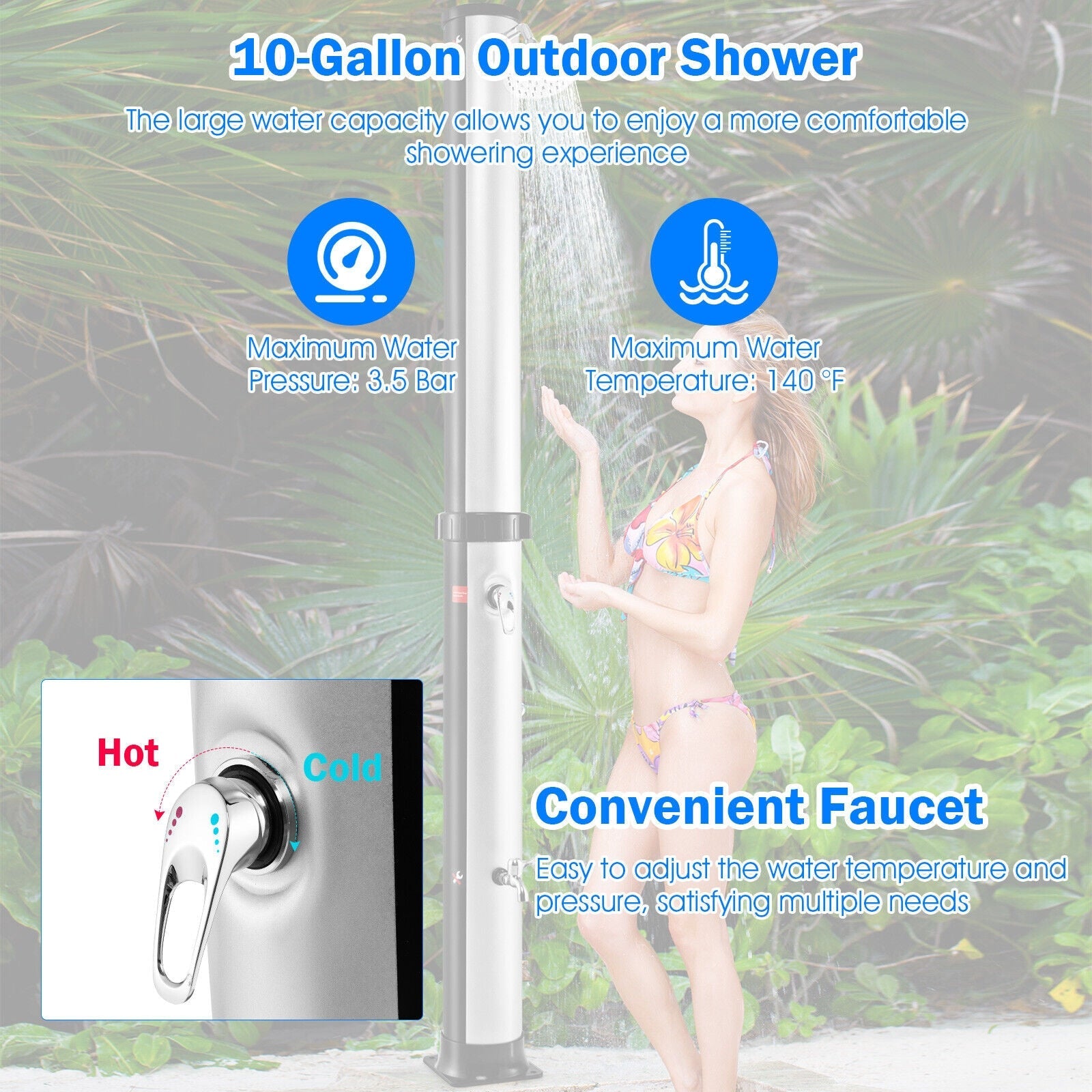7.2 Feet Solar-Heated Outdoor Shower with Free-Rotating Shower Head - Energize Trek