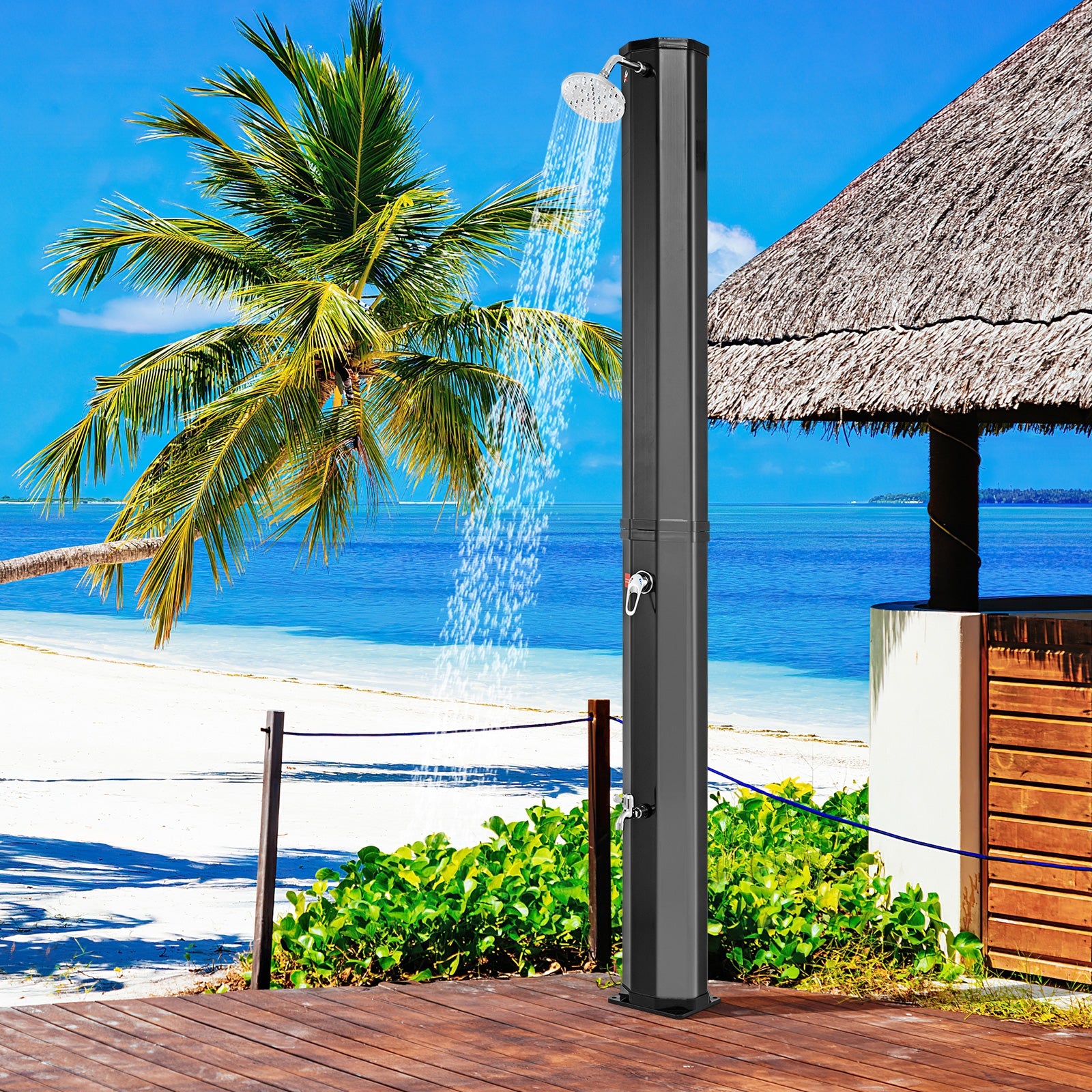 7.5 Feet 15.9 Gallon Solar Heated Outdoor Shower with Shower Head-Black - Energize Trek