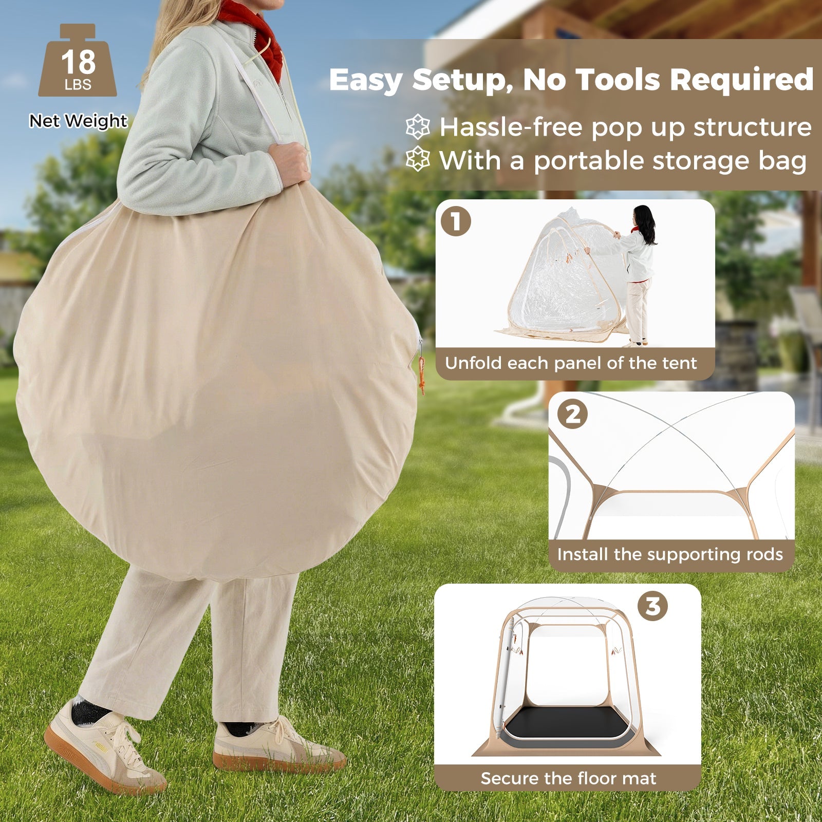 7 x 7 FT Pop Up Sports Tent Clear Bubble Tent All-Weather Waterproof Pod with Sealed Floor - Energize Trek