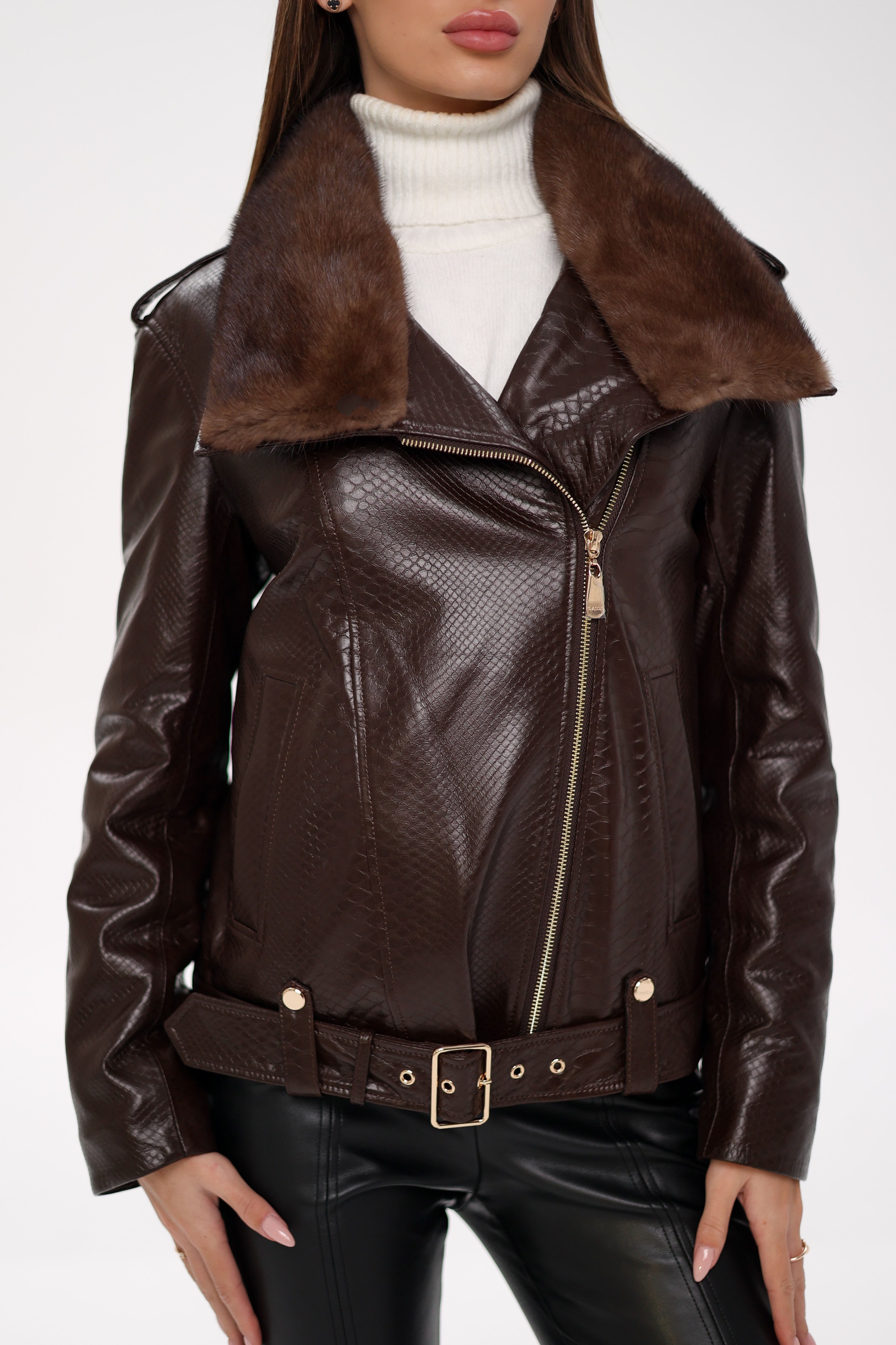Genuine Mink Fur Embossed Leather Jacket - Energize Trek