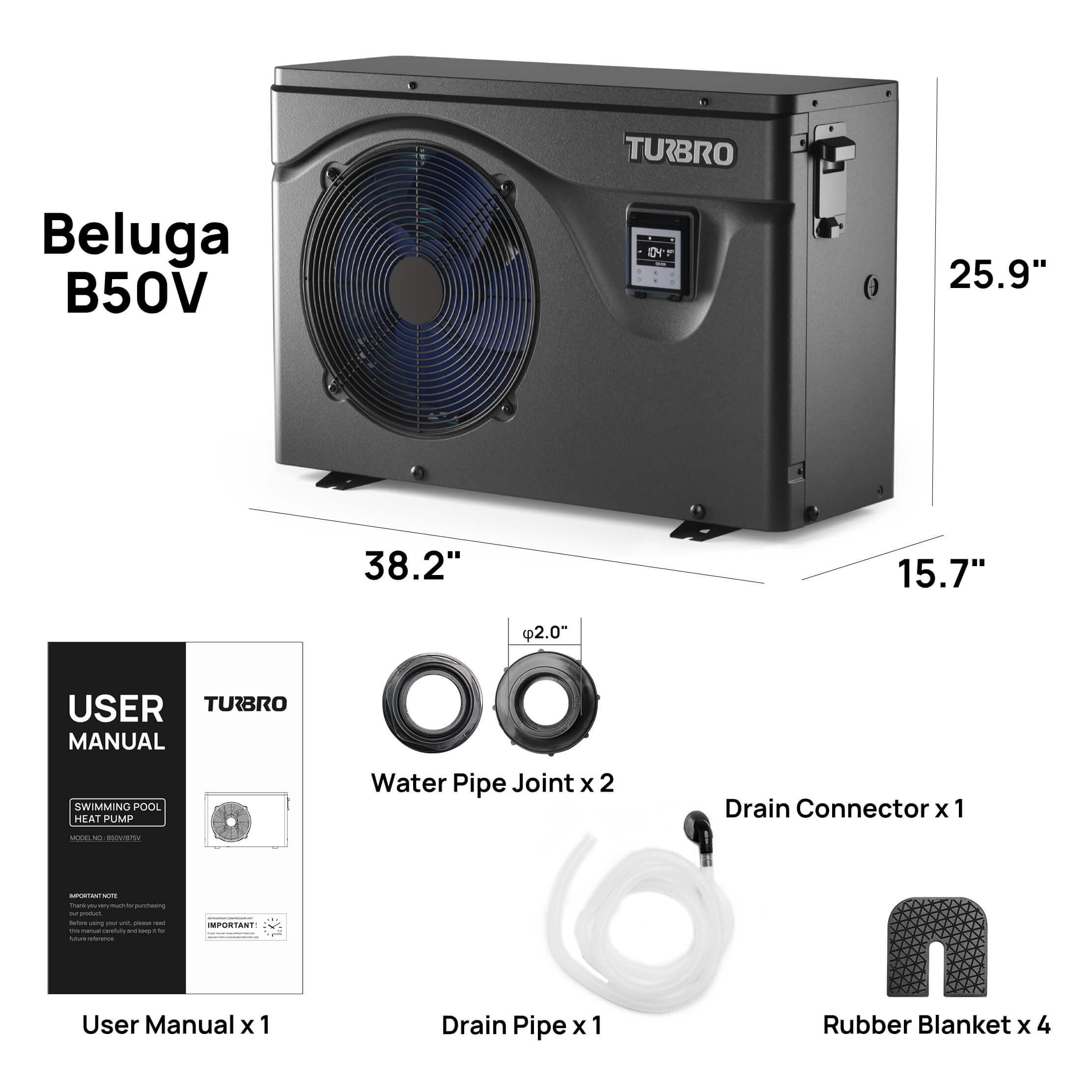 Beluga Inverter Swimming Pool Heat Pump, 33K/50K/58K/75K BTU - Energize Trek