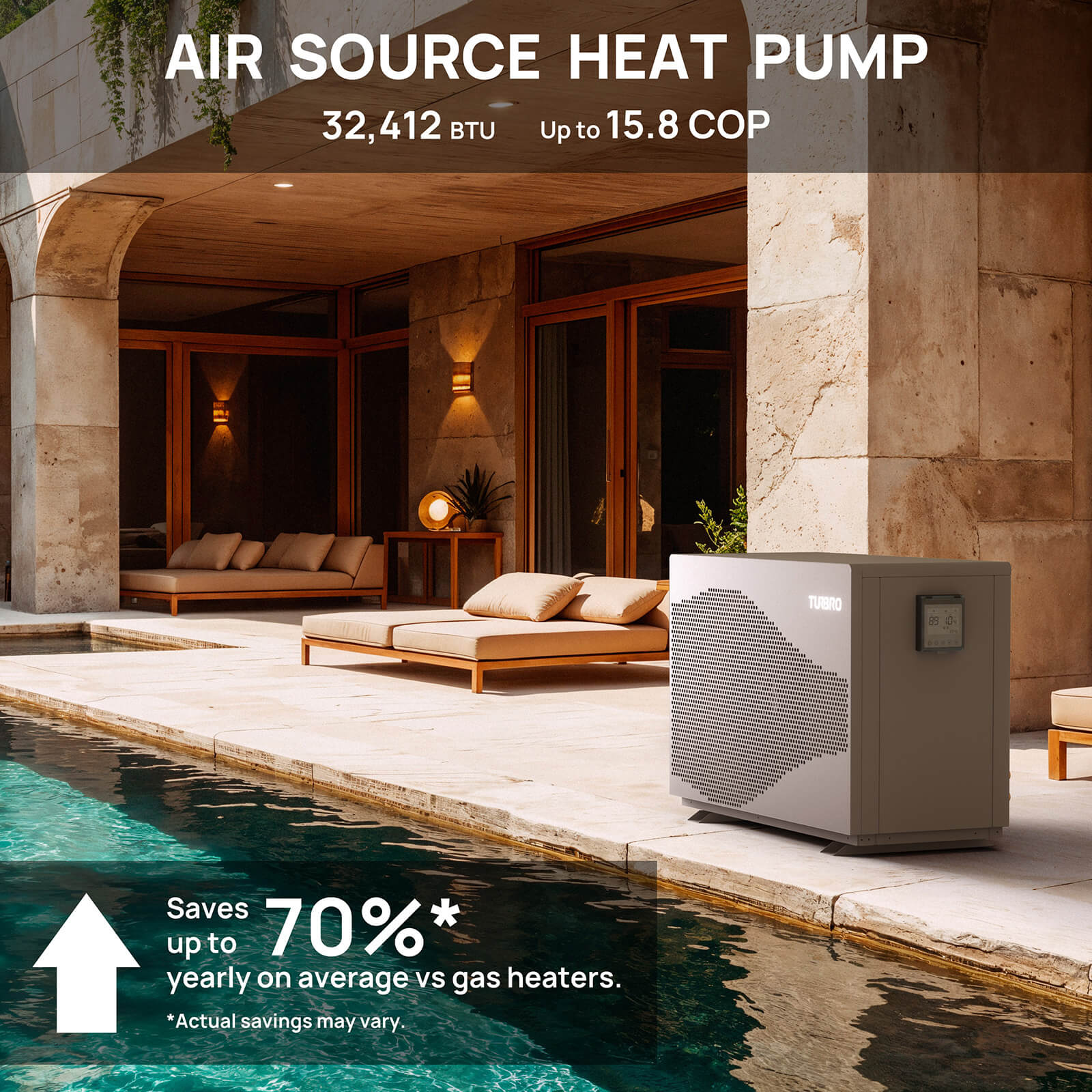 Beluga Inverter Swimming Pool Heat Pump, 33K/50K/58K/75K BTU - Energize Trek