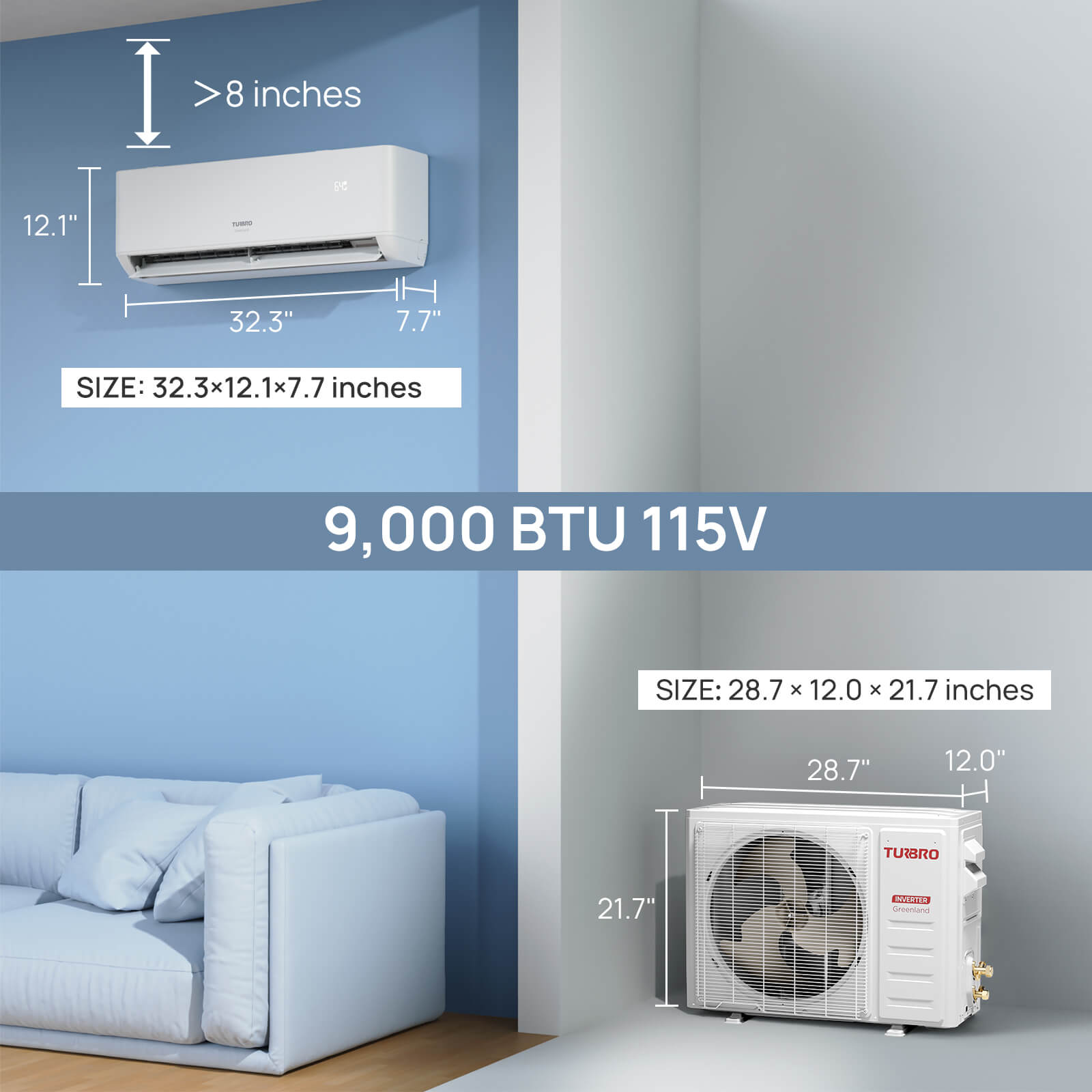 Greenland 9000 BTU WiFi Ductless Mini Split AC with Heat Pump (R454B Refrigerant) - Energize Trek
