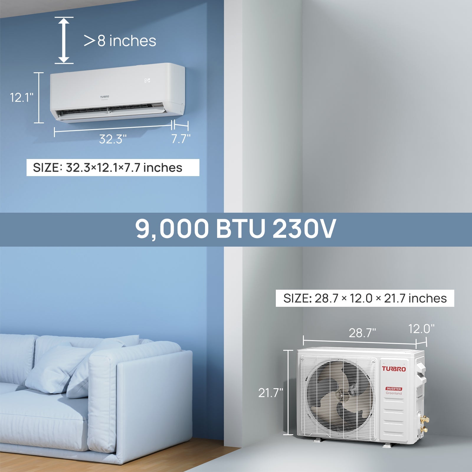 Greenland 9000 BTU WiFi Ductless Mini Split AC with Heat Pump (R454B Refrigerant) - Energize Trek