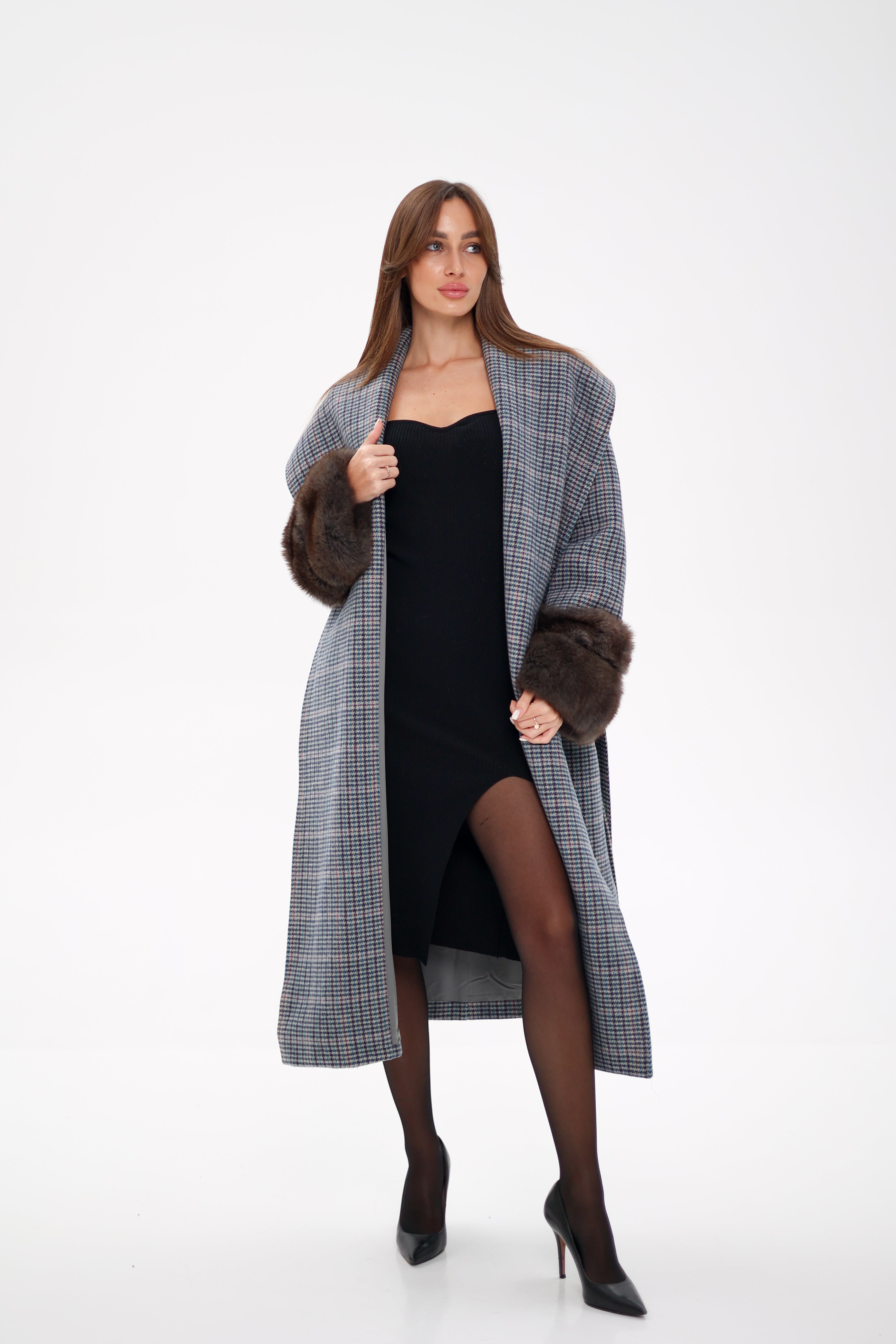 Genuine Polar Fox Fur Virgin Wool Wrap Coat - Energize Trek