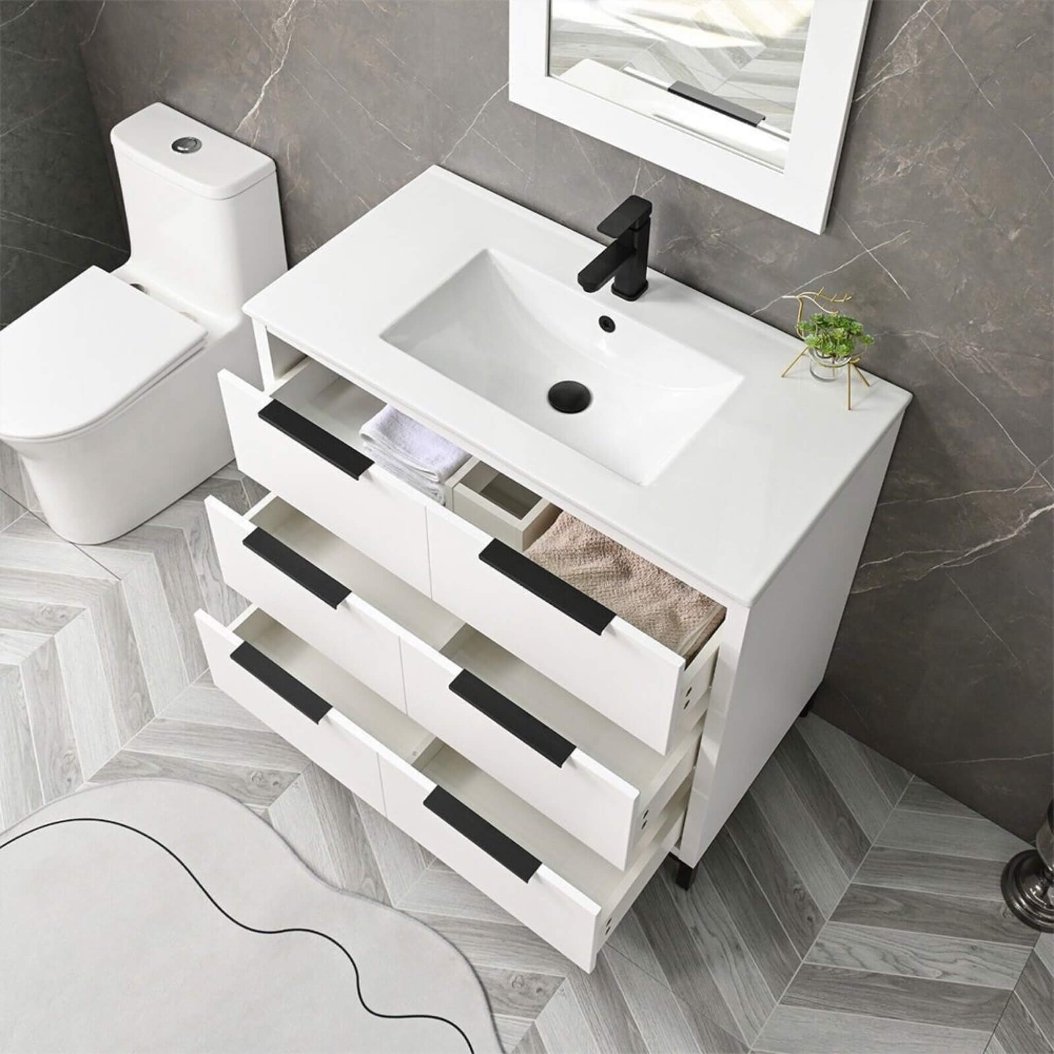 72" Bathroom Vanity Set With Ceramic Sinks And MDF Drawer Cabinets (SAK71852) - Energize Trek