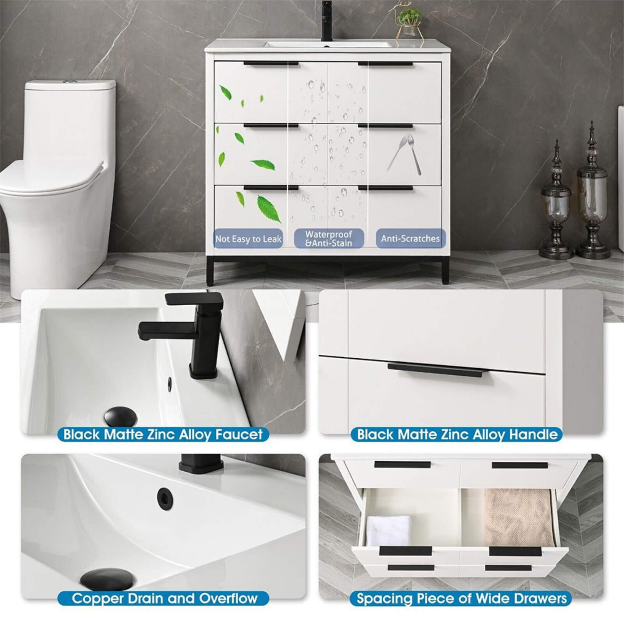 72" Bathroom Vanity Set With Ceramic Sinks And MDF Drawer Cabinets (SAK71852) - Energize Trek