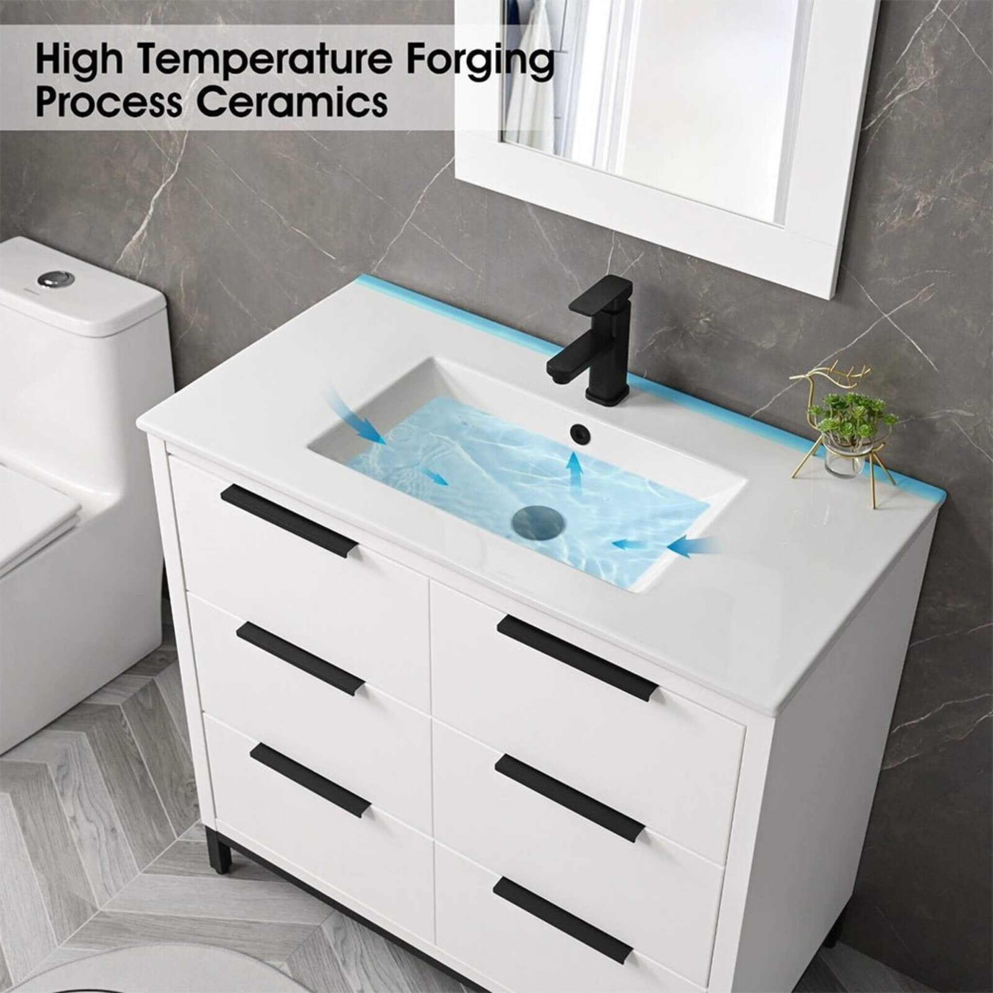72" Bathroom Vanity Set With Ceramic Sinks And MDF Drawer Cabinets (SAK71852) - Energize Trek