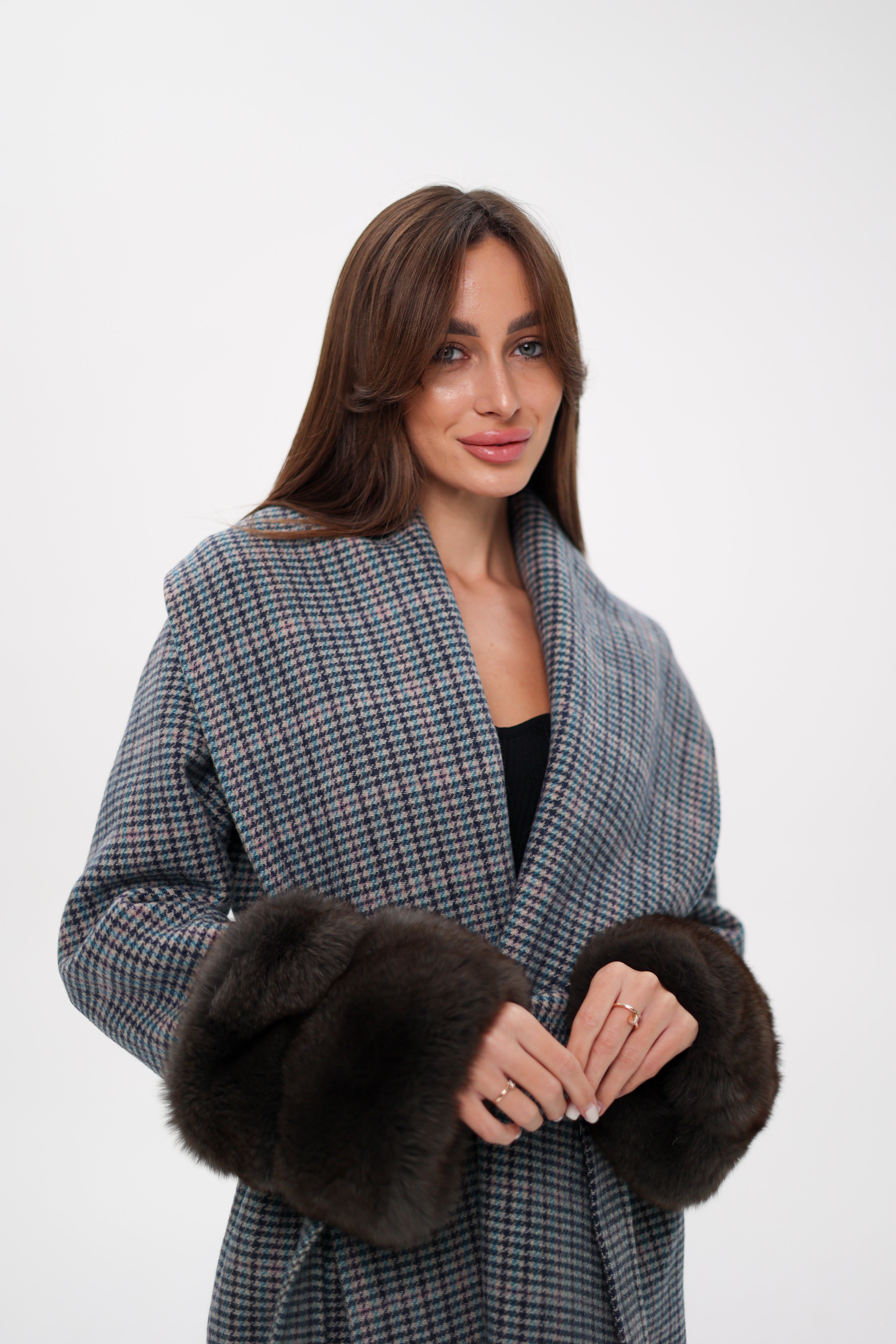 Genuine Polar Fox Fur Virgin Wool Wrap Coat - Energize Trek