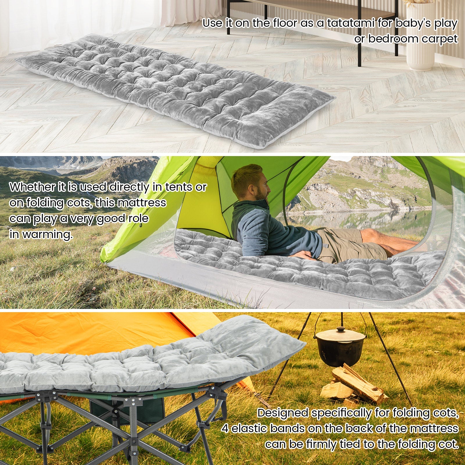 75 x 27.5 Inch Camping Cot Pads with Soft and Breathable Crystal Velvet - Energize Trek