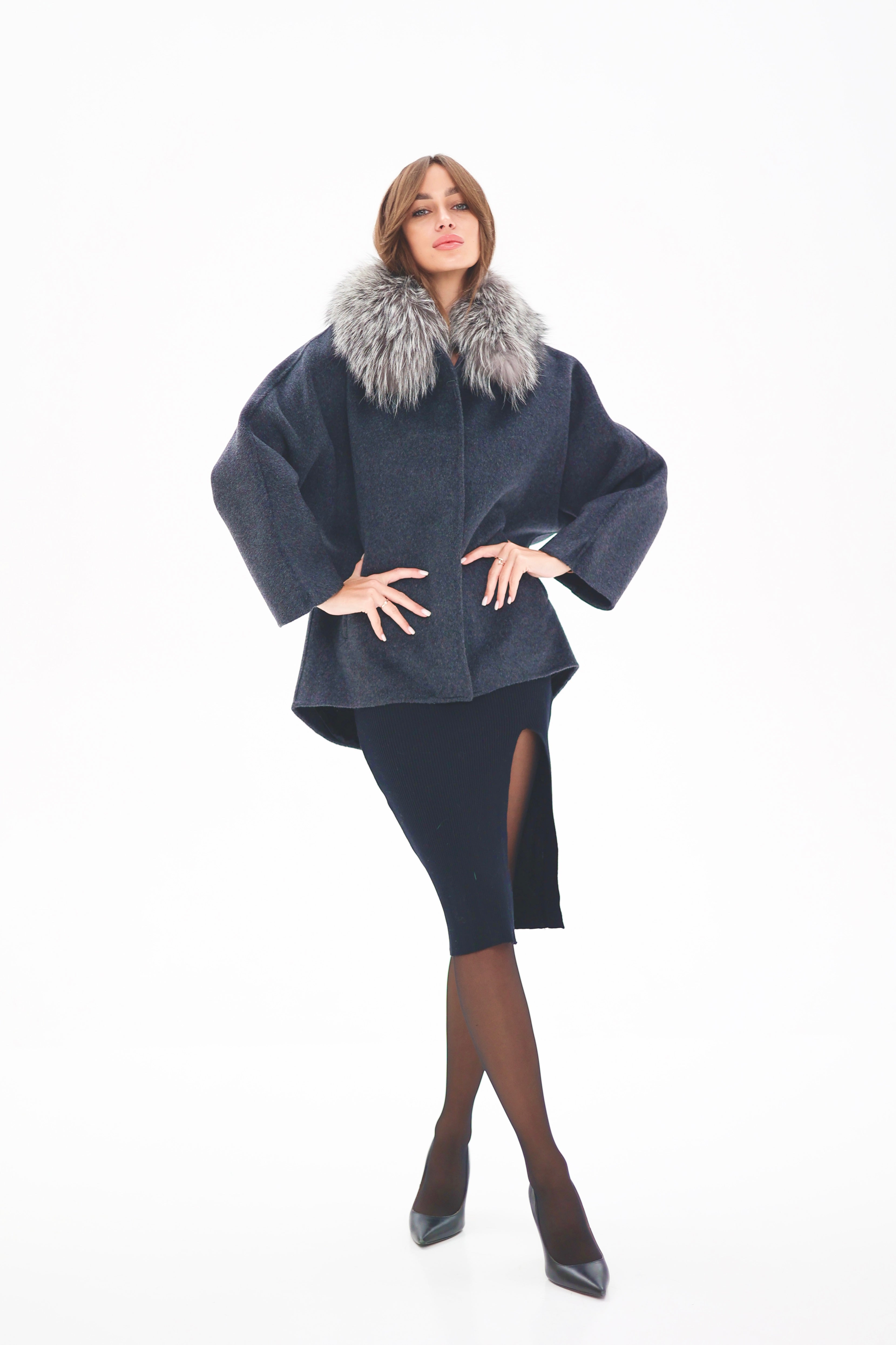 Genuine Silver Fox Fur Virgin Wool Coat - Energize Trek