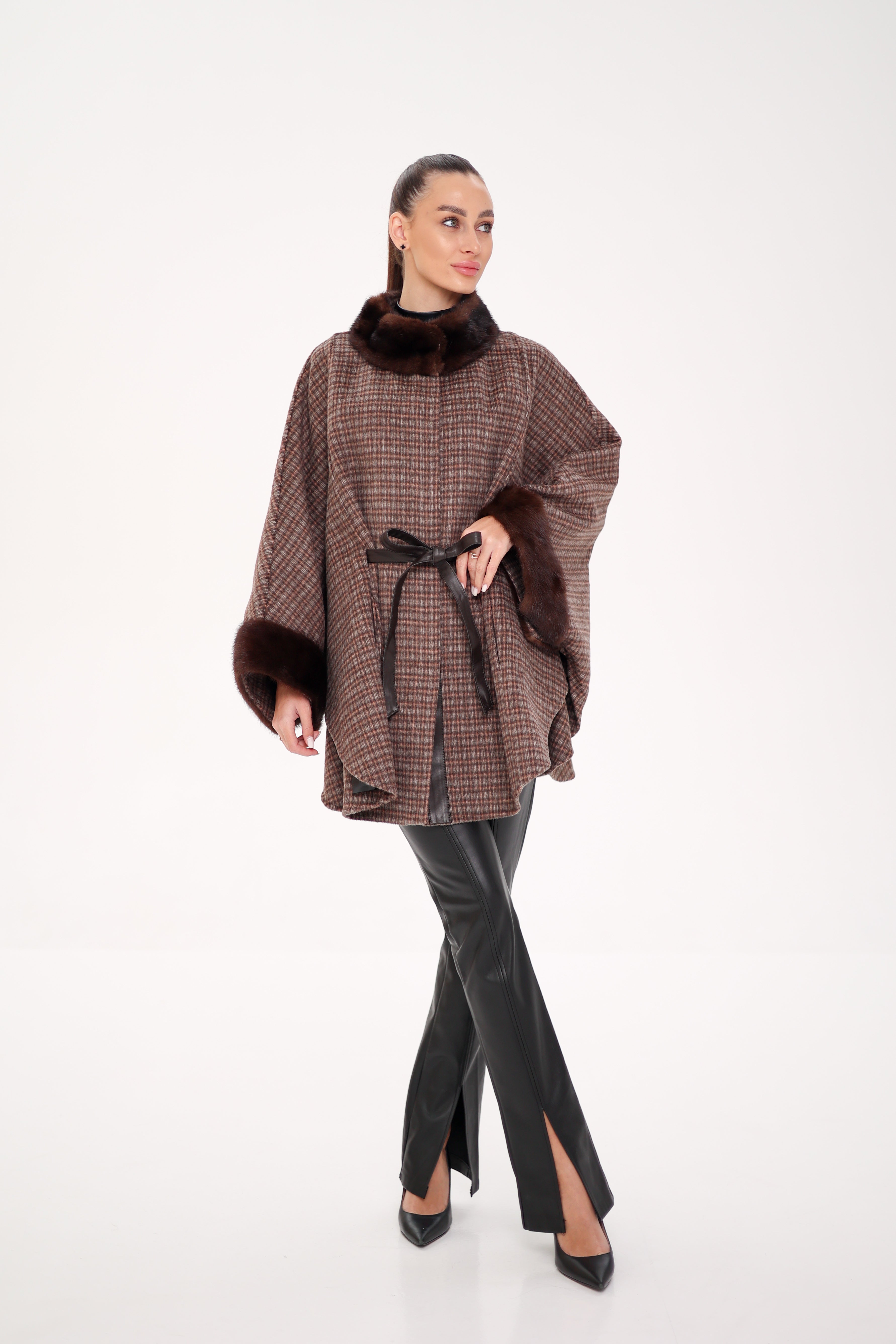 Genuine Scandinavian Mink Fur Double Face Wool Poncho - Energize Trek