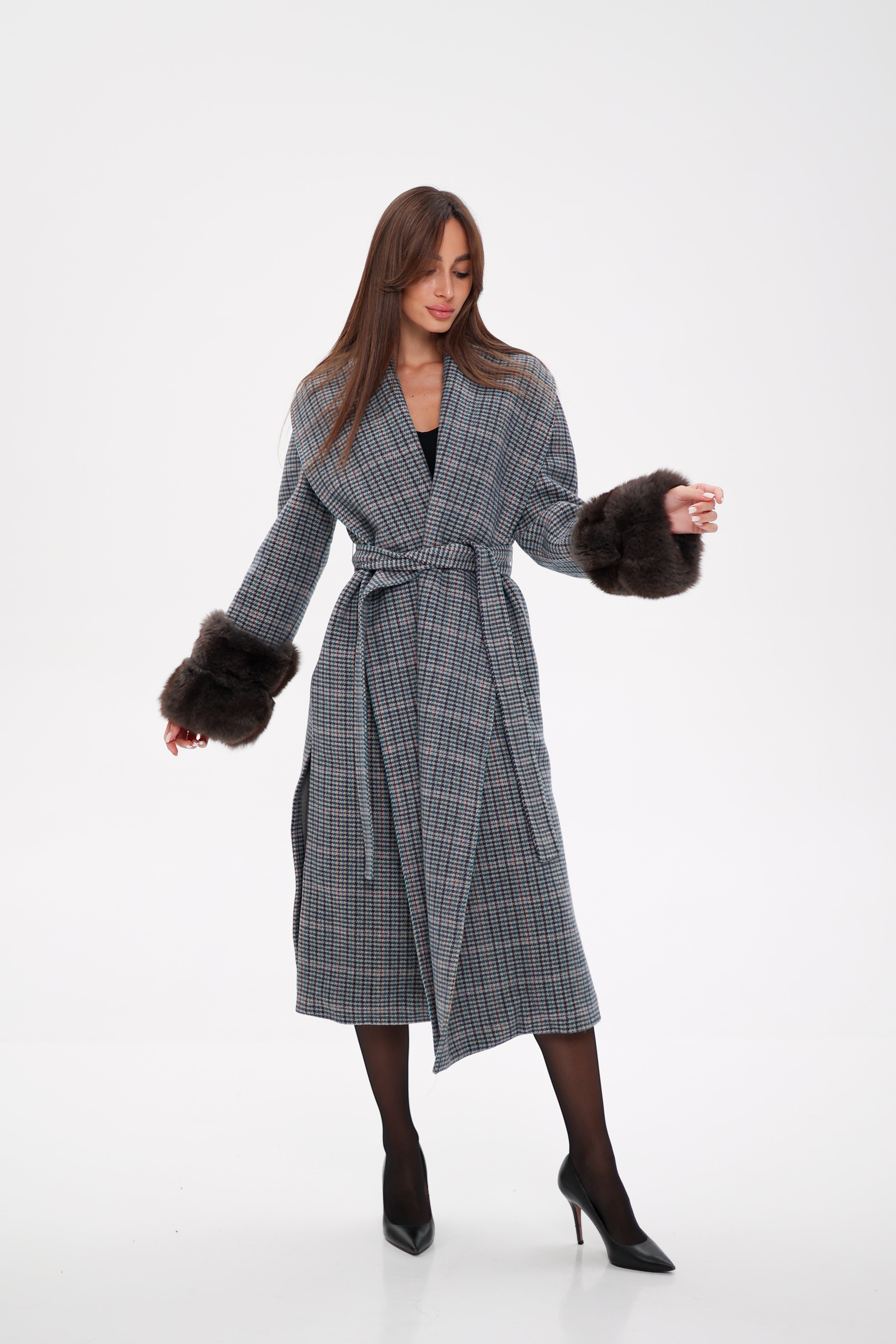 Genuine Polar Fox Fur Virgin Wool Wrap Coat - Energize Trek