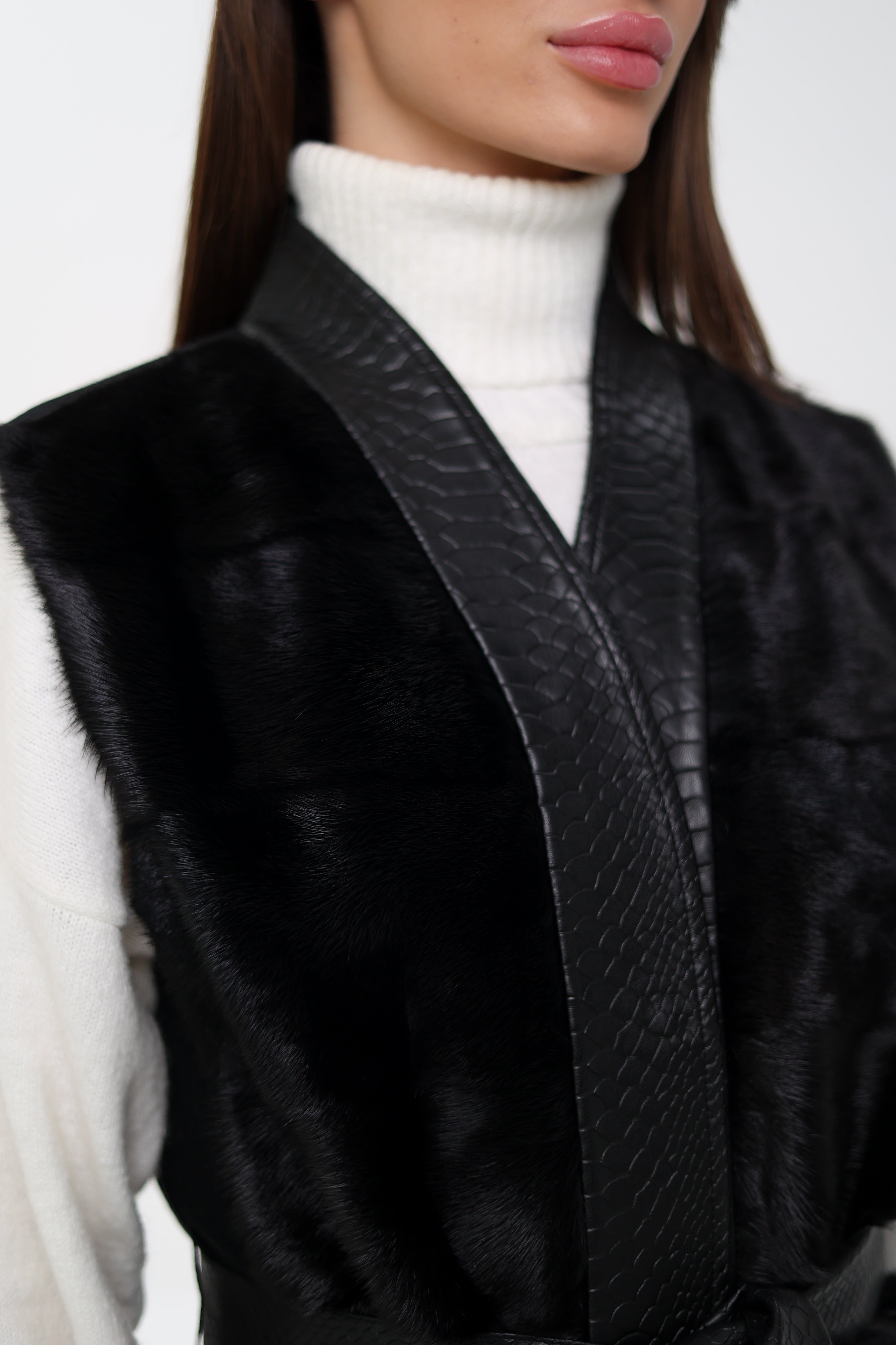 Genuine Mink Fur Leather Trim Wool Vest - Energize Trek