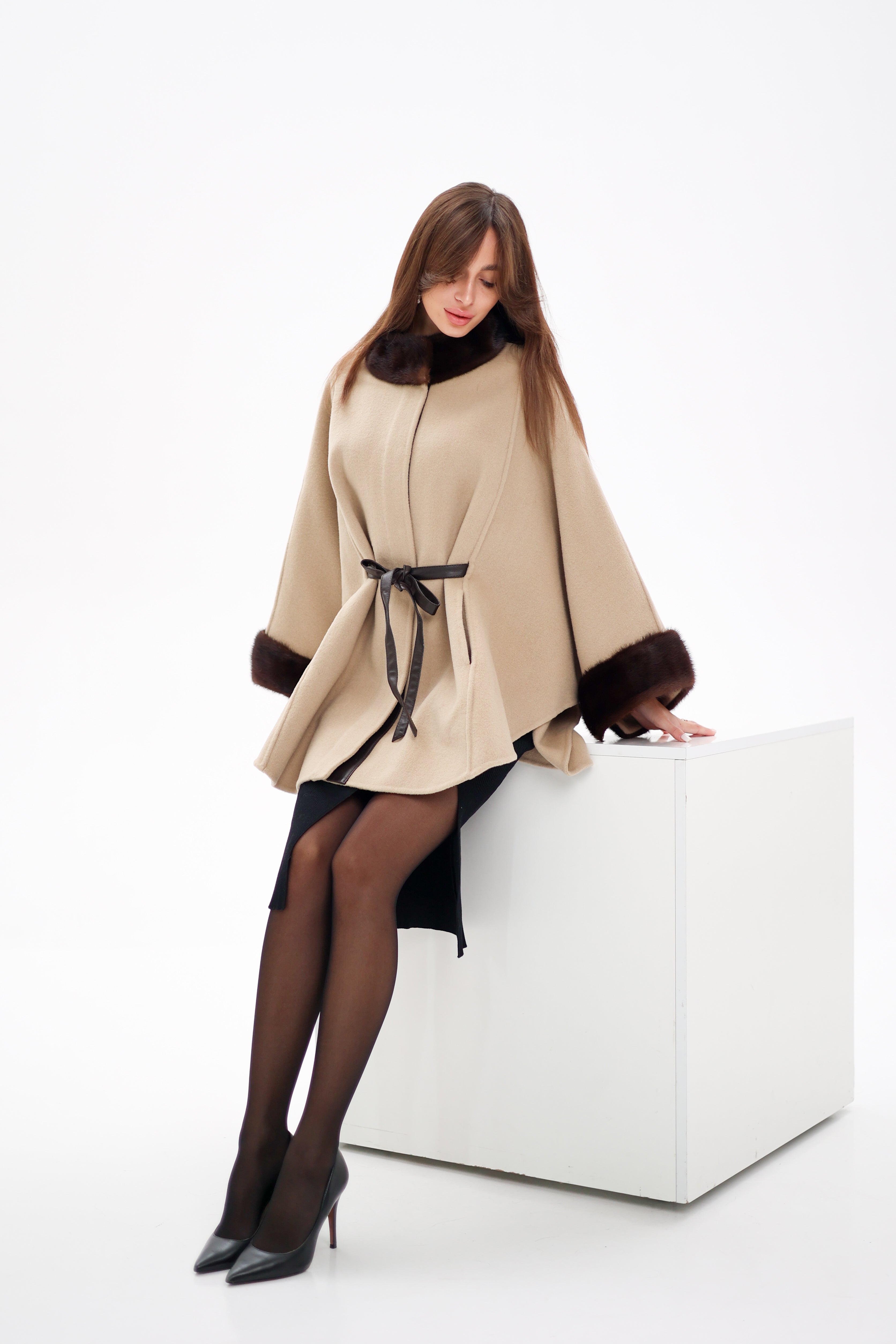 Genuine Scandinavian Mink Fur Double Face Wool Poncho - Energize Trek