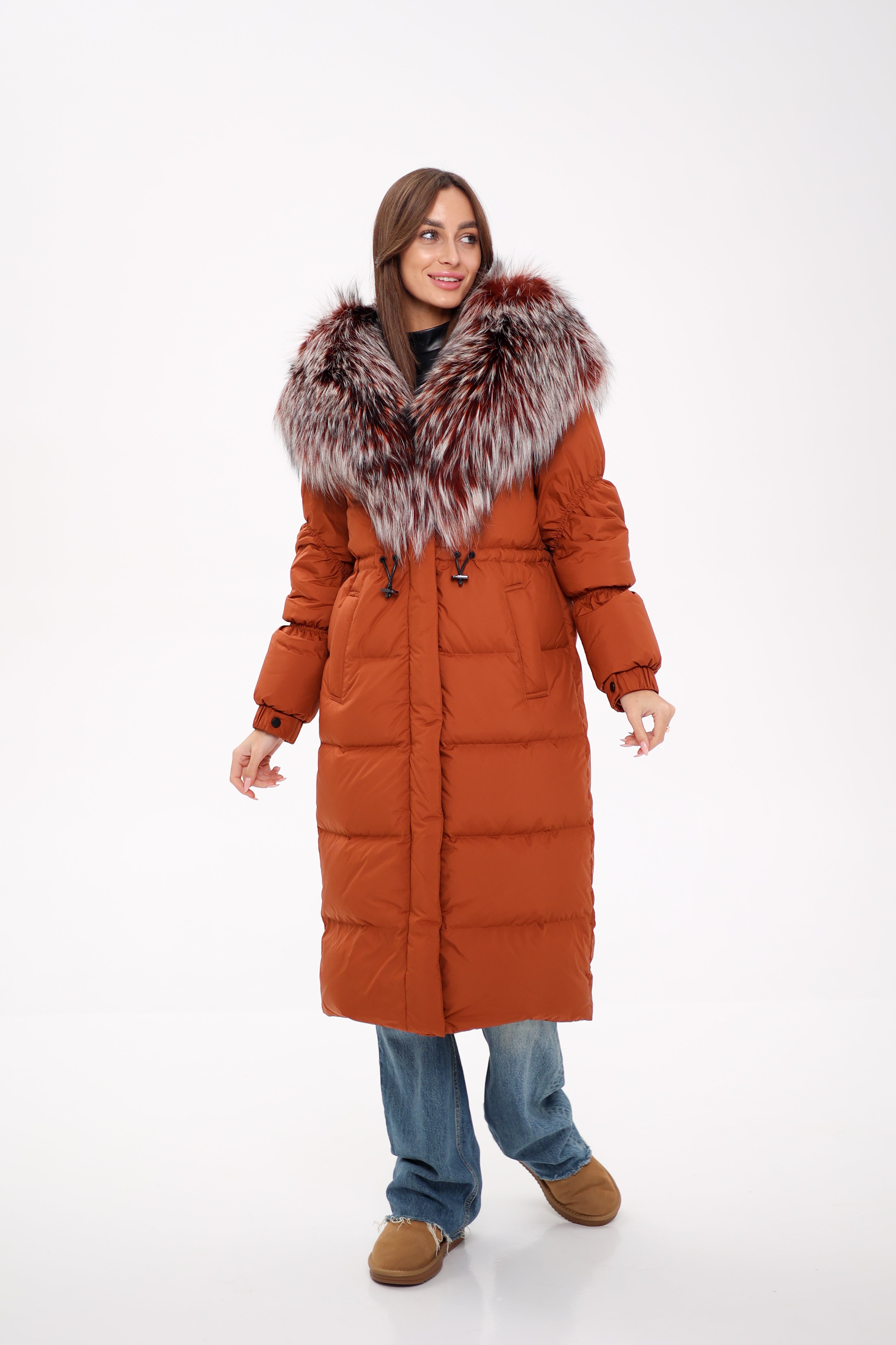 Genuine Silver Fox Fully Lined Hood Down Filled Coat - Energize Trek