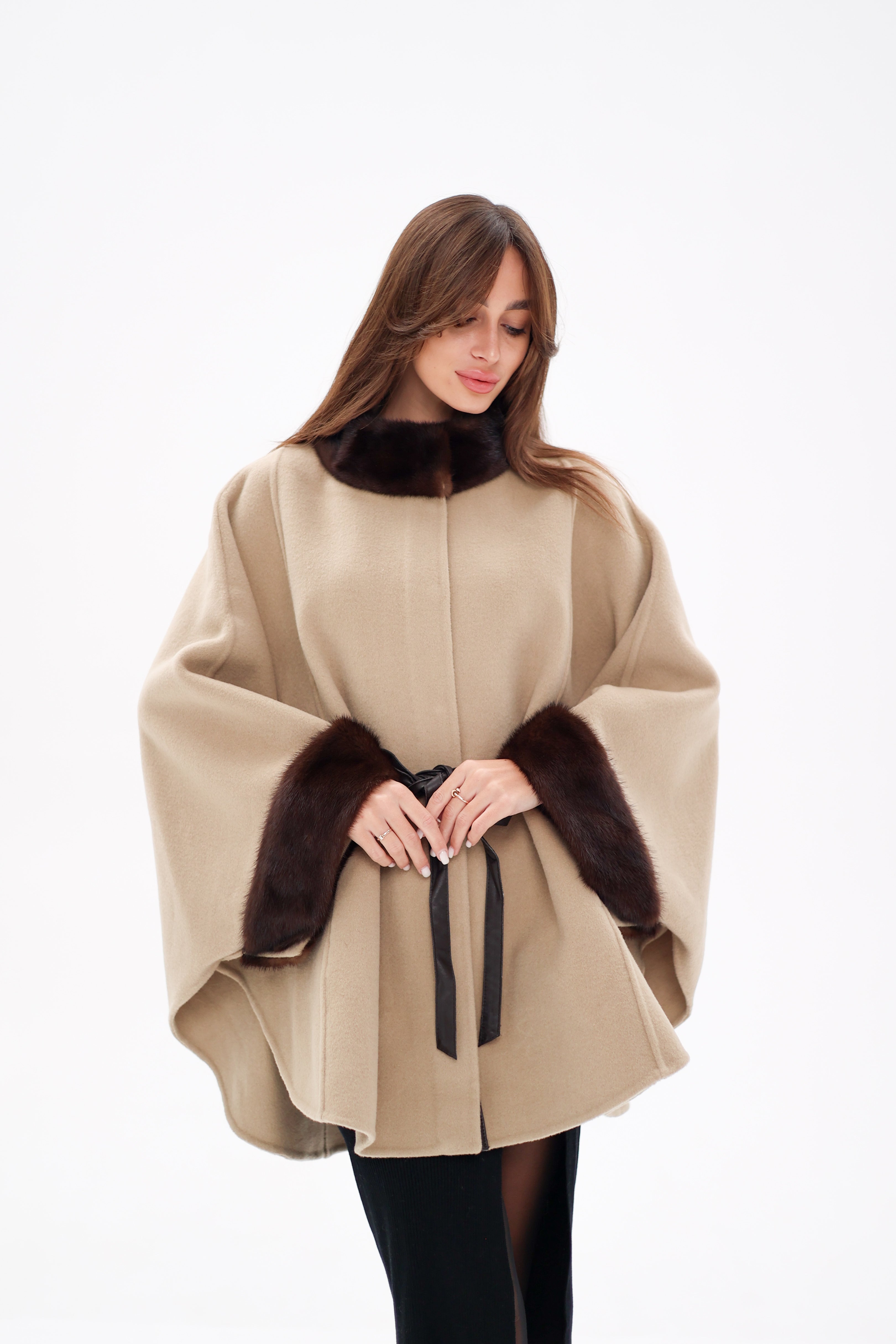 Genuine Scandinavian Mink Fur Double Face Wool Poncho - Energize Trek