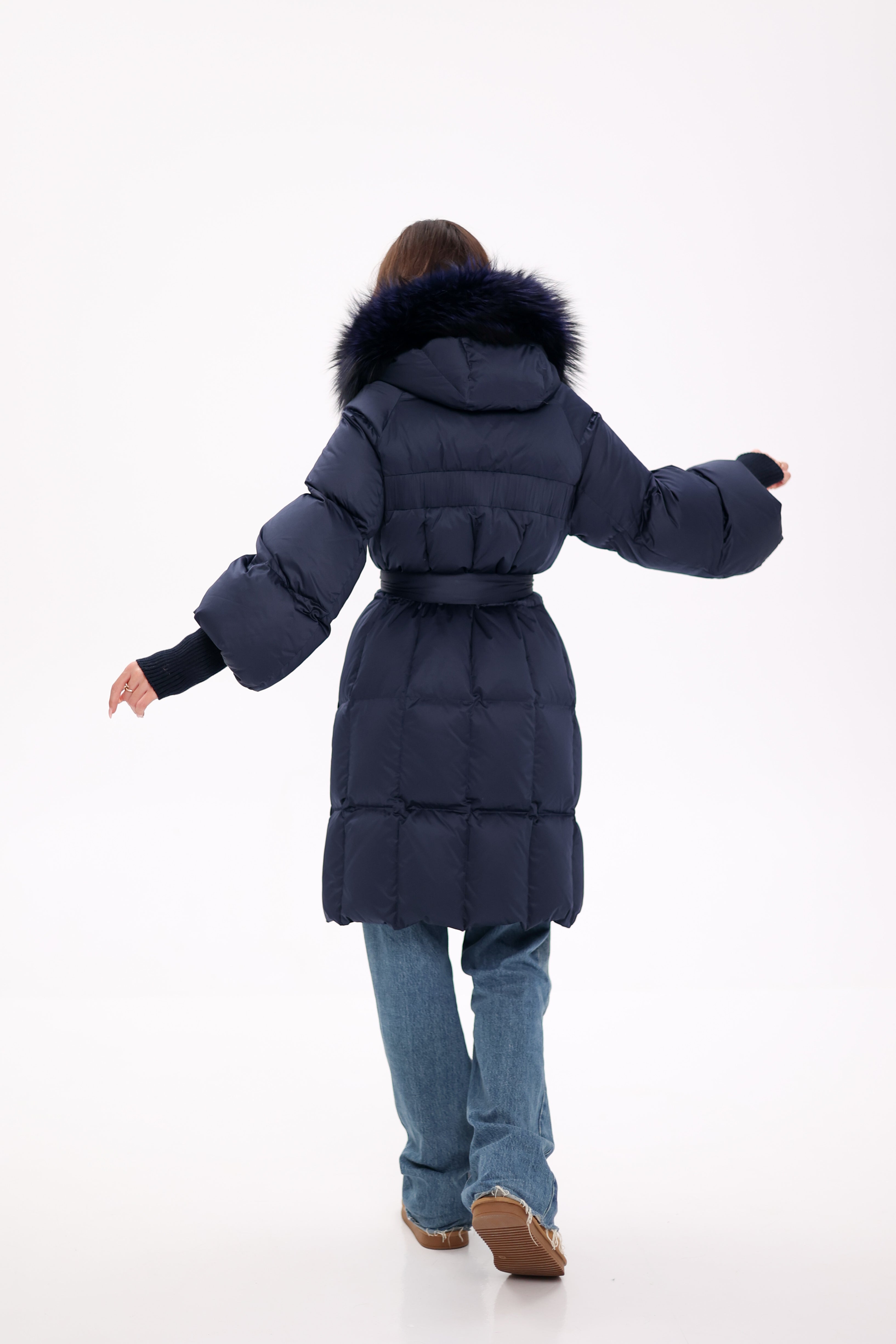 Genuine Fox Fur Trim Down Coat in Royal Blue - Energize Trek