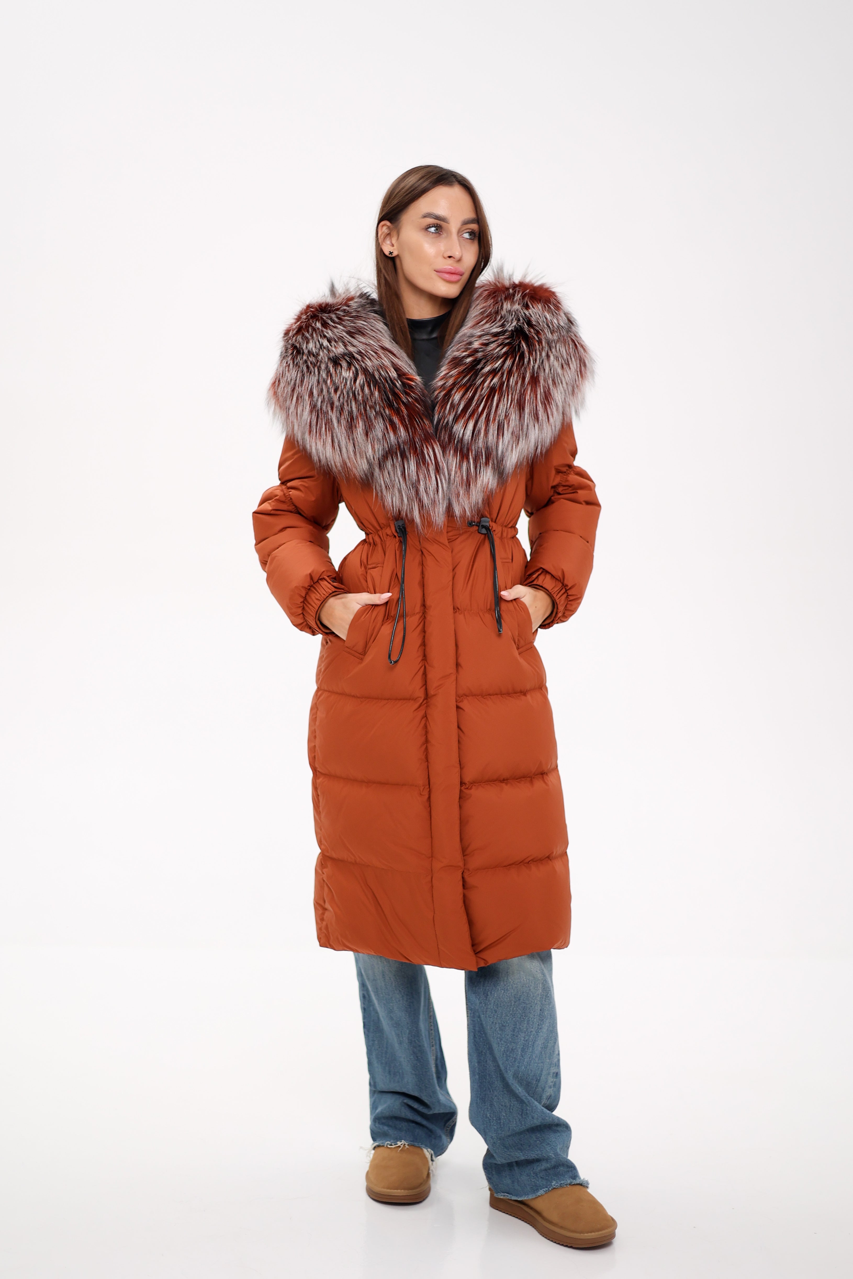 Genuine Silver Fox Fully Lined Hood Down Filled Coat - Energize Trek
