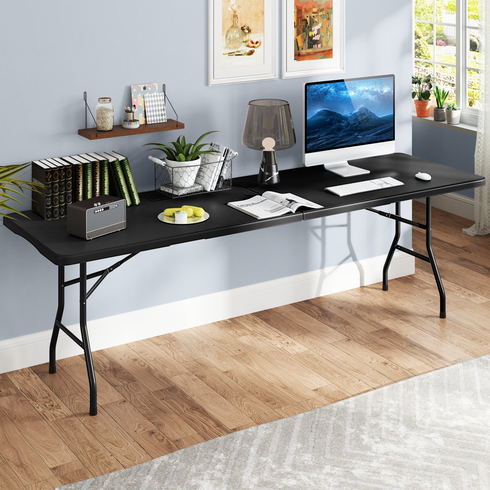 8 ft Portable Folding Table 350 LBS Fold-in-Half Table with HDPE Tabletop - Energize Trek
