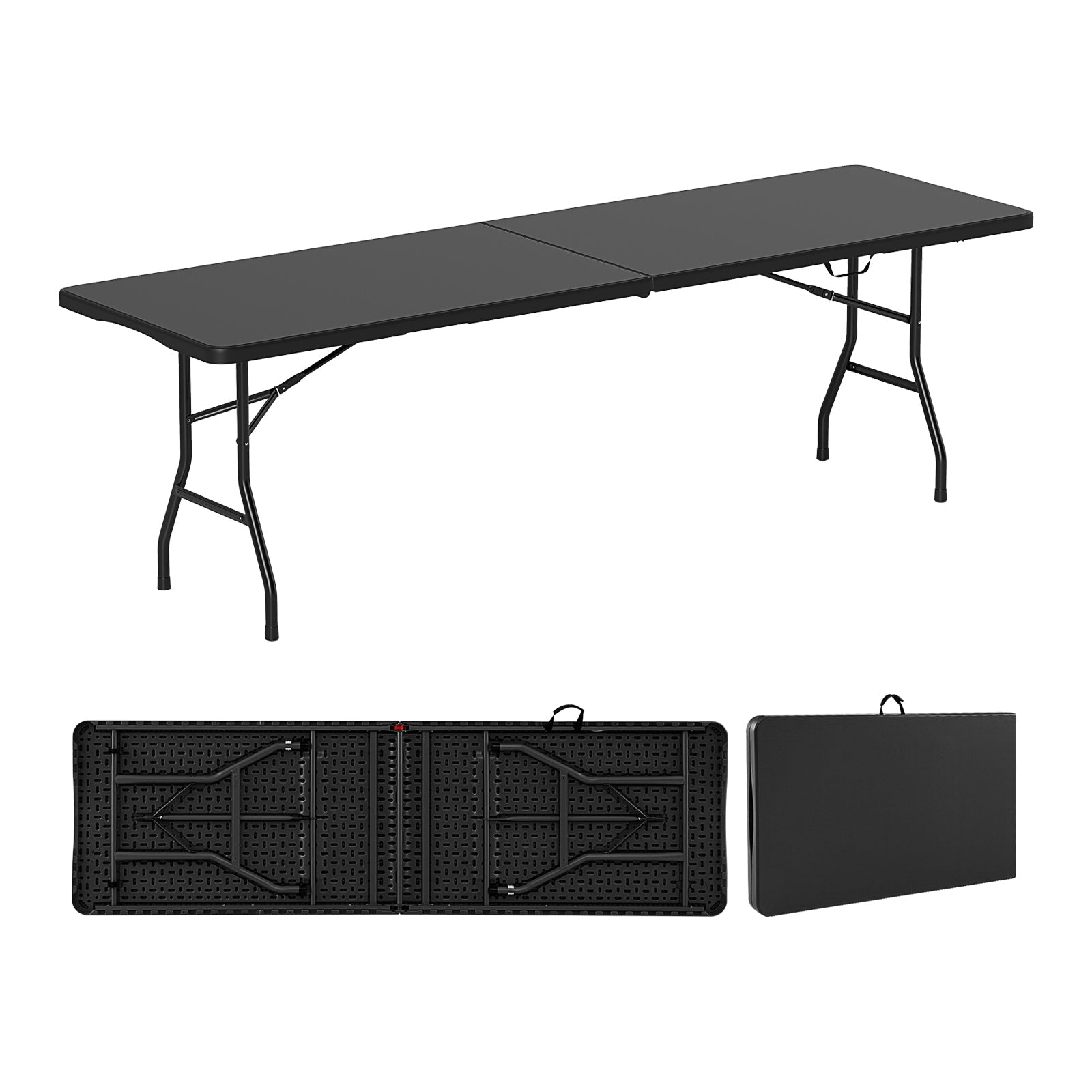 8 ft Portable Folding Table 350 LBS Fold-in-Half Table with HDPE Tabletop - Energize Trek