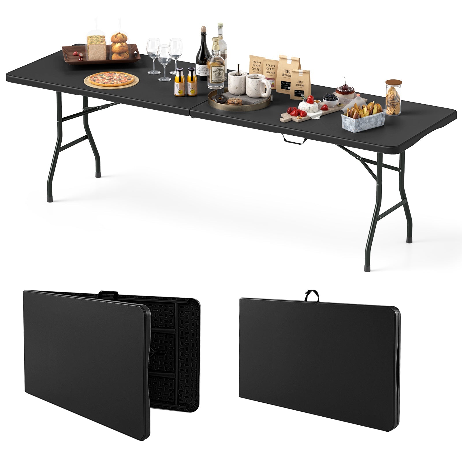 8 ft Portable Folding Table 350 LBS Fold-in-Half Table with HDPE Tabletop - Energize Trek
