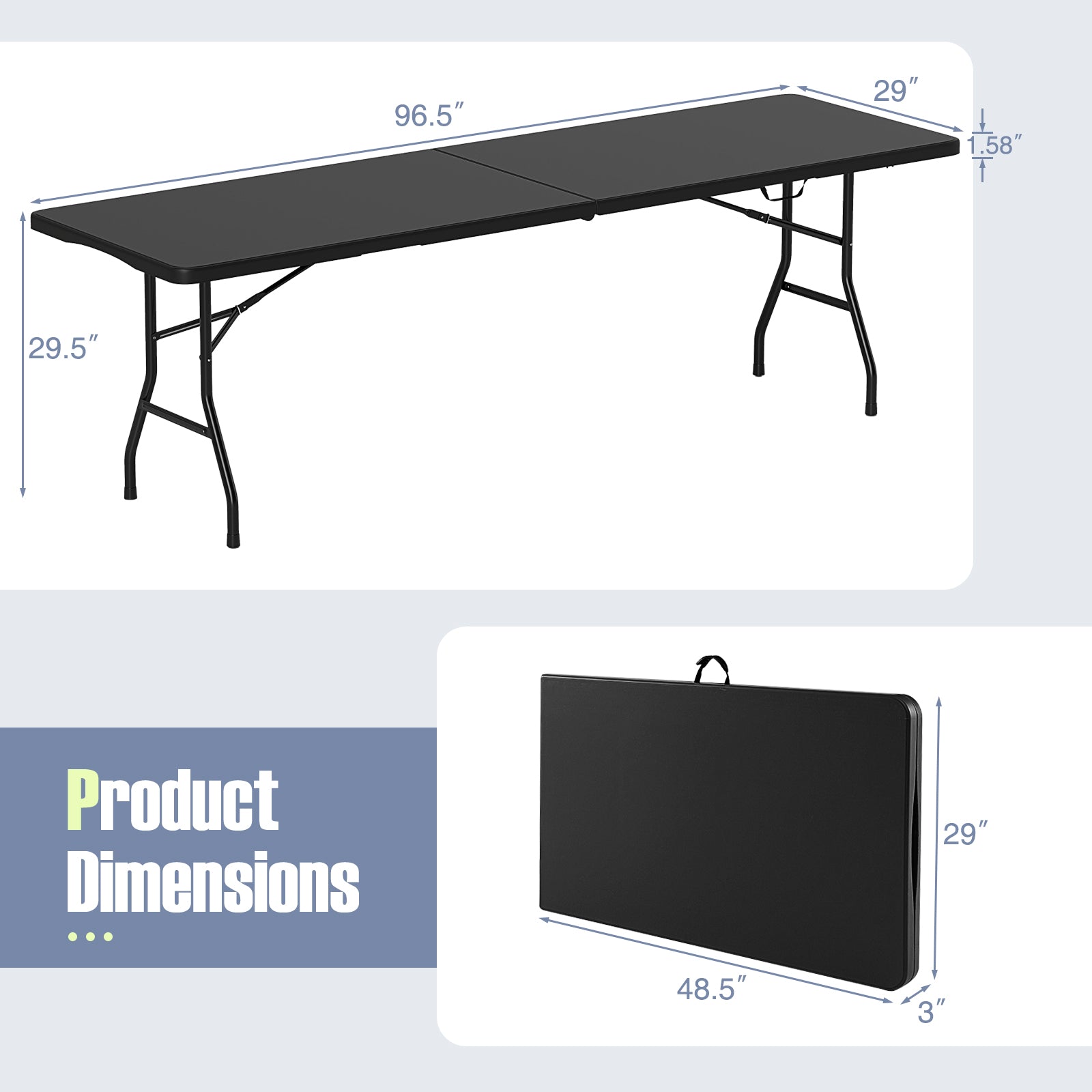 8 ft Portable Folding Table 350 LBS Fold-in-Half Table with HDPE Tabletop - Energize Trek