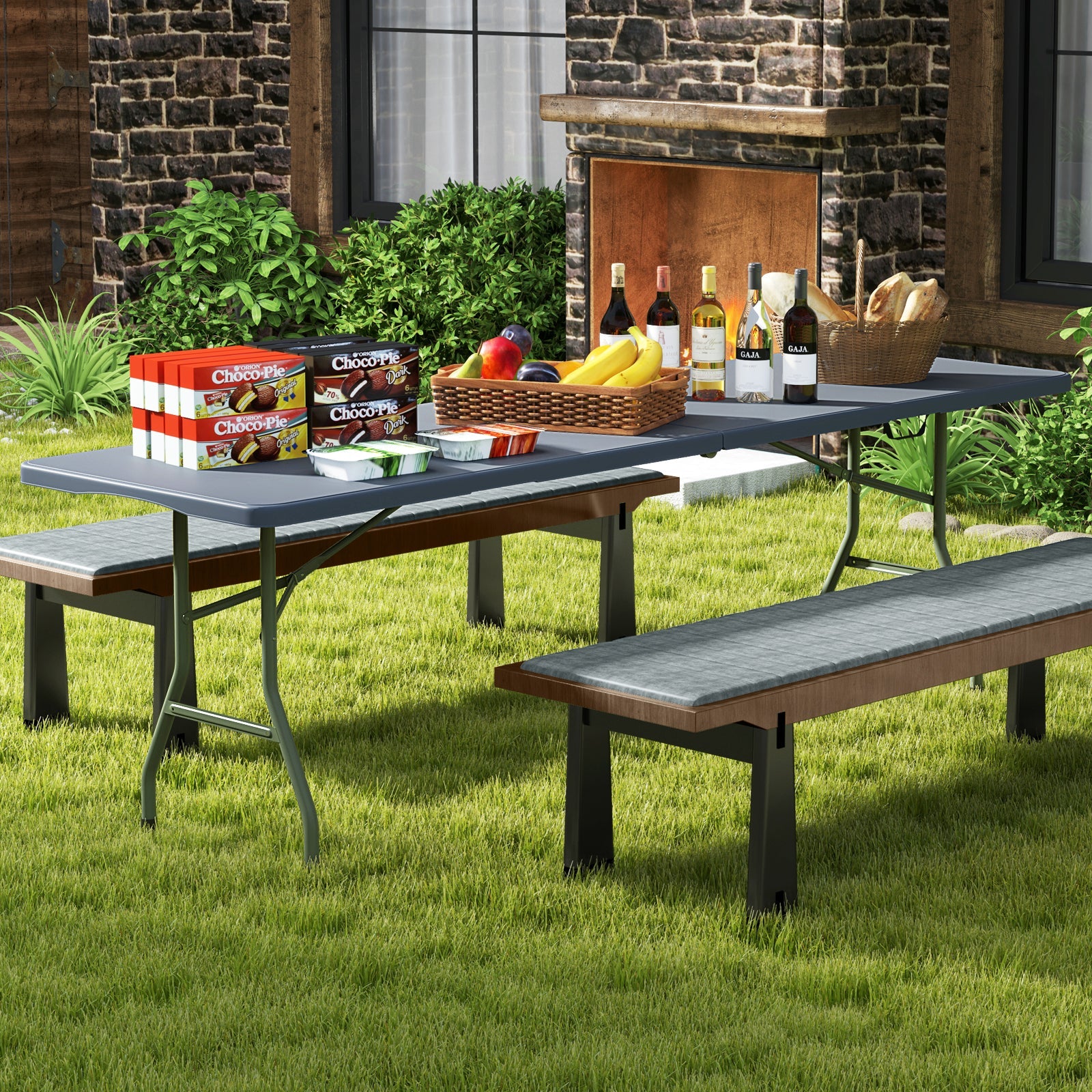 8 ft Portable Folding Table 350 LBS Fold-in-Half Table with HDPE Tabletop - Energize Trek