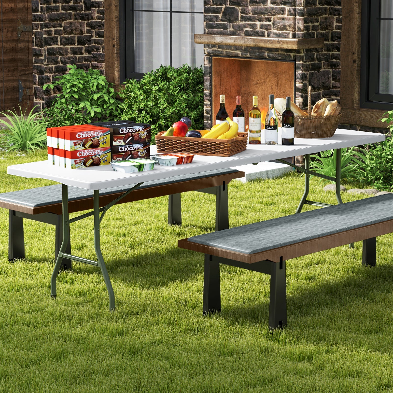 8 ft Portable Folding Table 350 LBS Fold-in-Half Table with HDPE Tabletop - Energize Trek