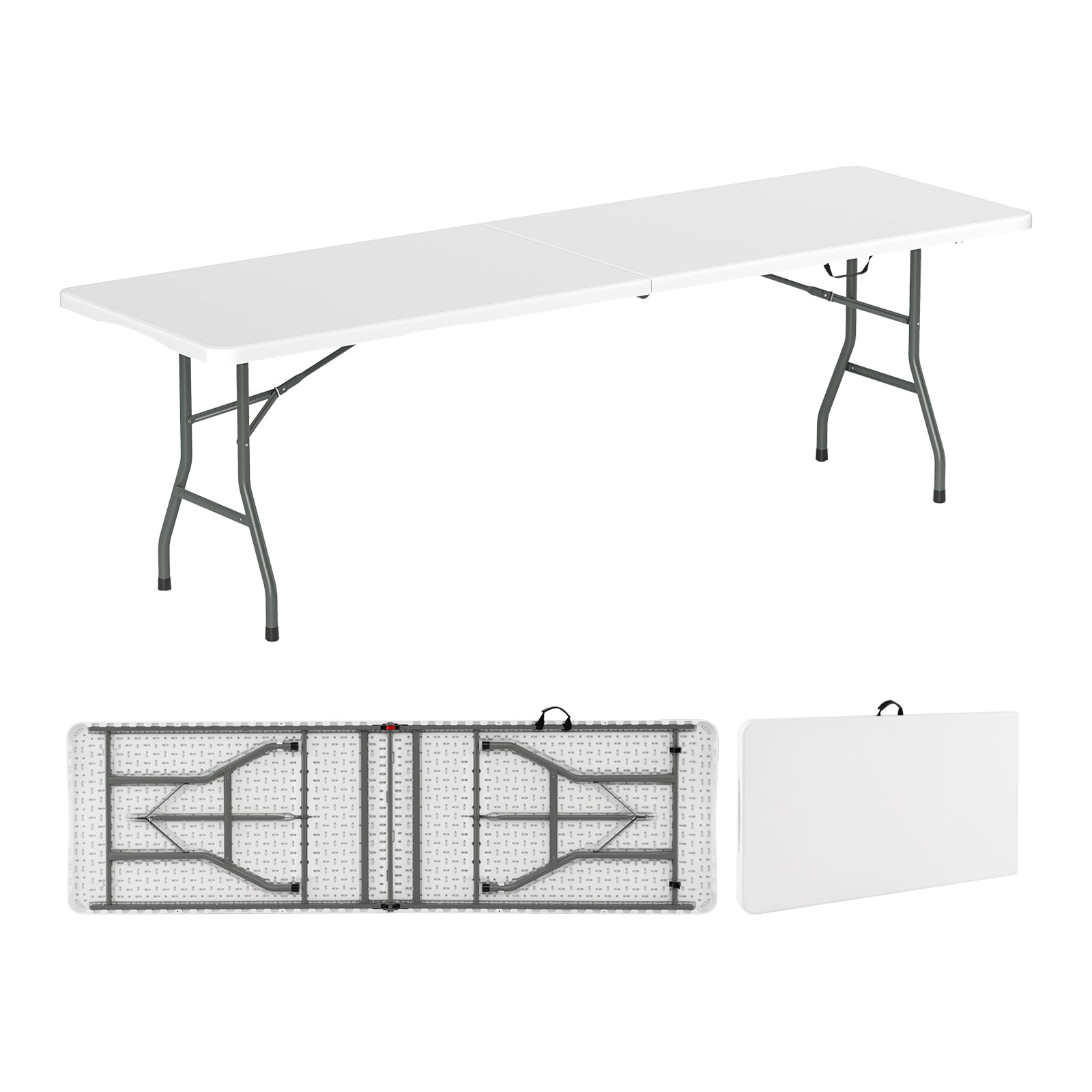 8 ft Portable Folding Table 350 LBS Fold-in-Half Table with HDPE Tabletop - Energize Trek