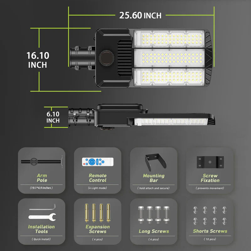 9500W Aluminum Solar Street Lights Outdoor, 500000LM High Powered Commercial Parking Lot Lights 6500K Dusk to Dawn with Remote - Energize Trek