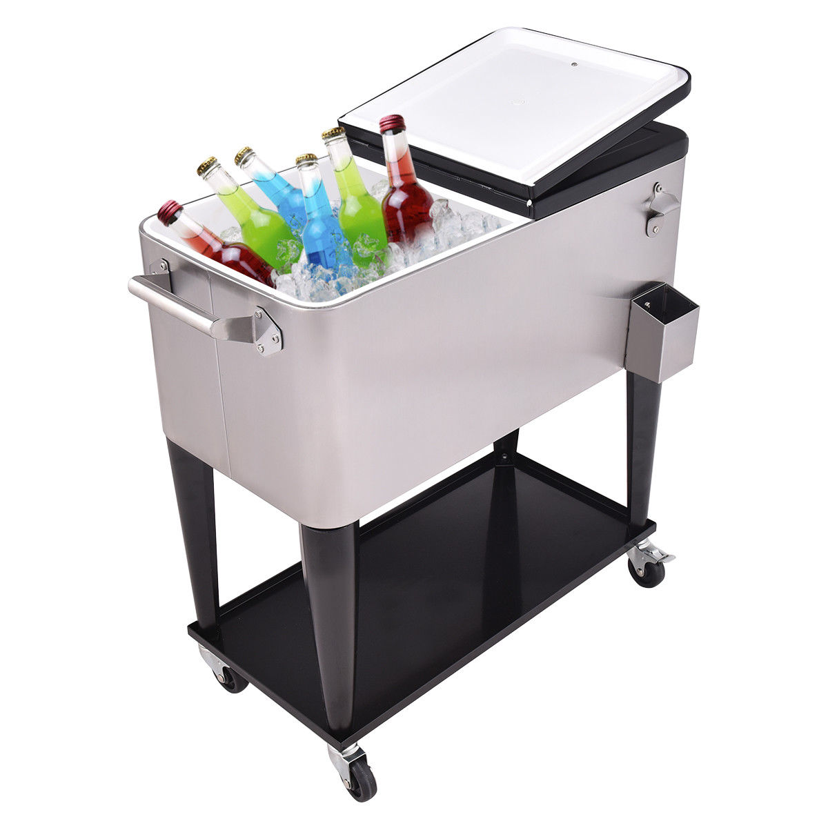 80 Quart Patio Rolling Stainless Steel Ice Beverage Cooler - Energize Trek