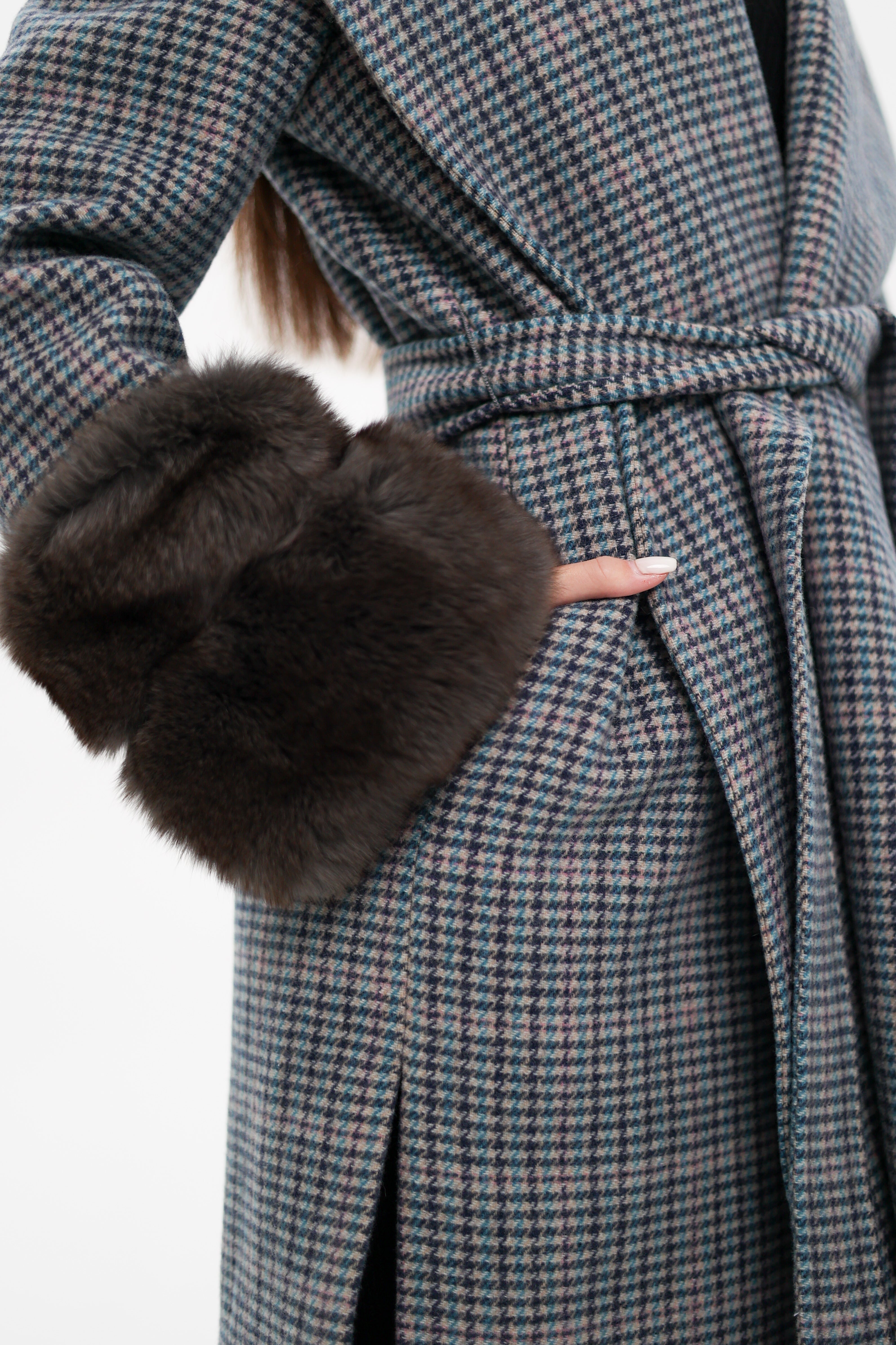 Genuine Polar Fox Fur Virgin Wool Wrap Coat - Energize Trek