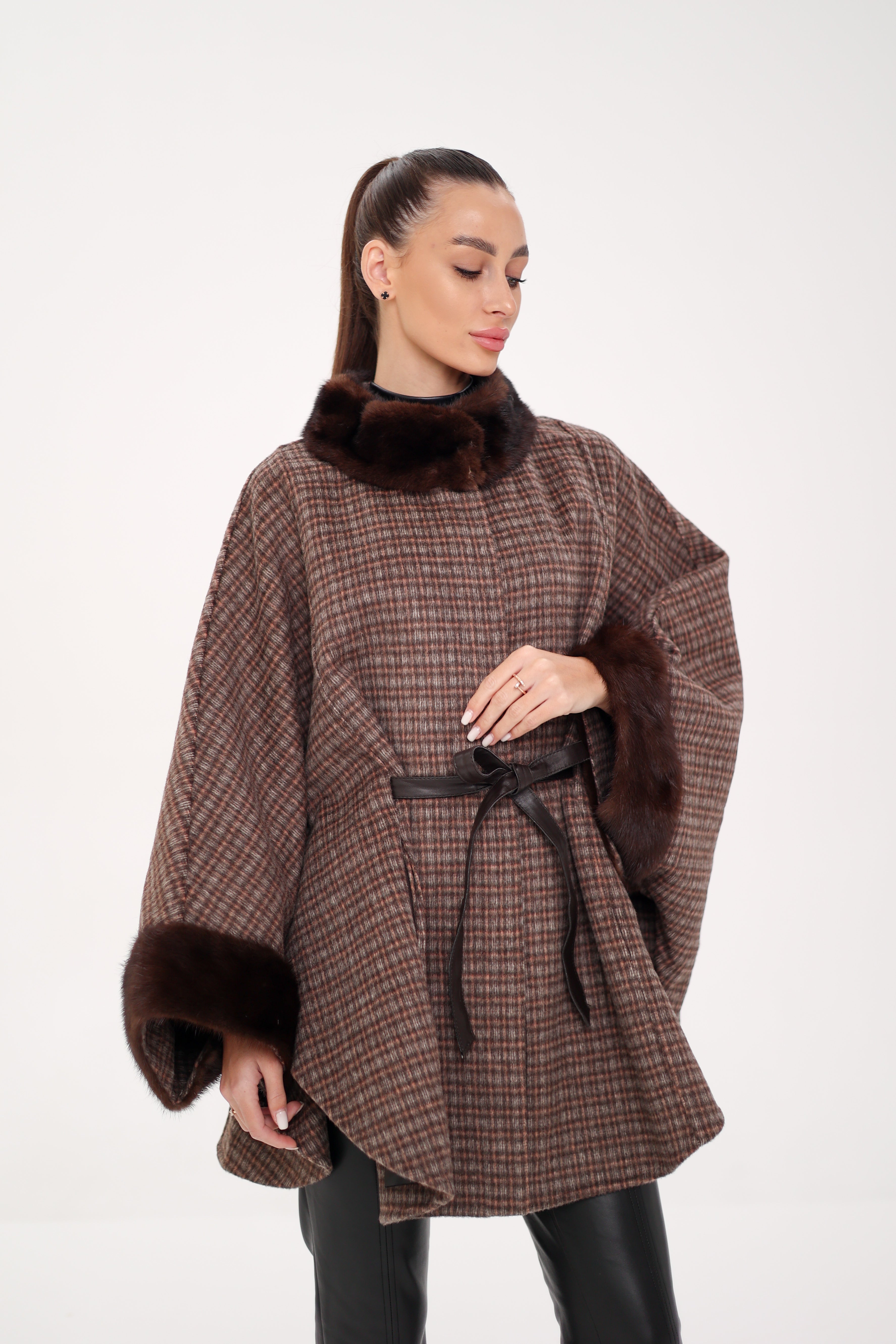 Genuine Scandinavian Mink Fur Double Face Wool Poncho - Energize Trek