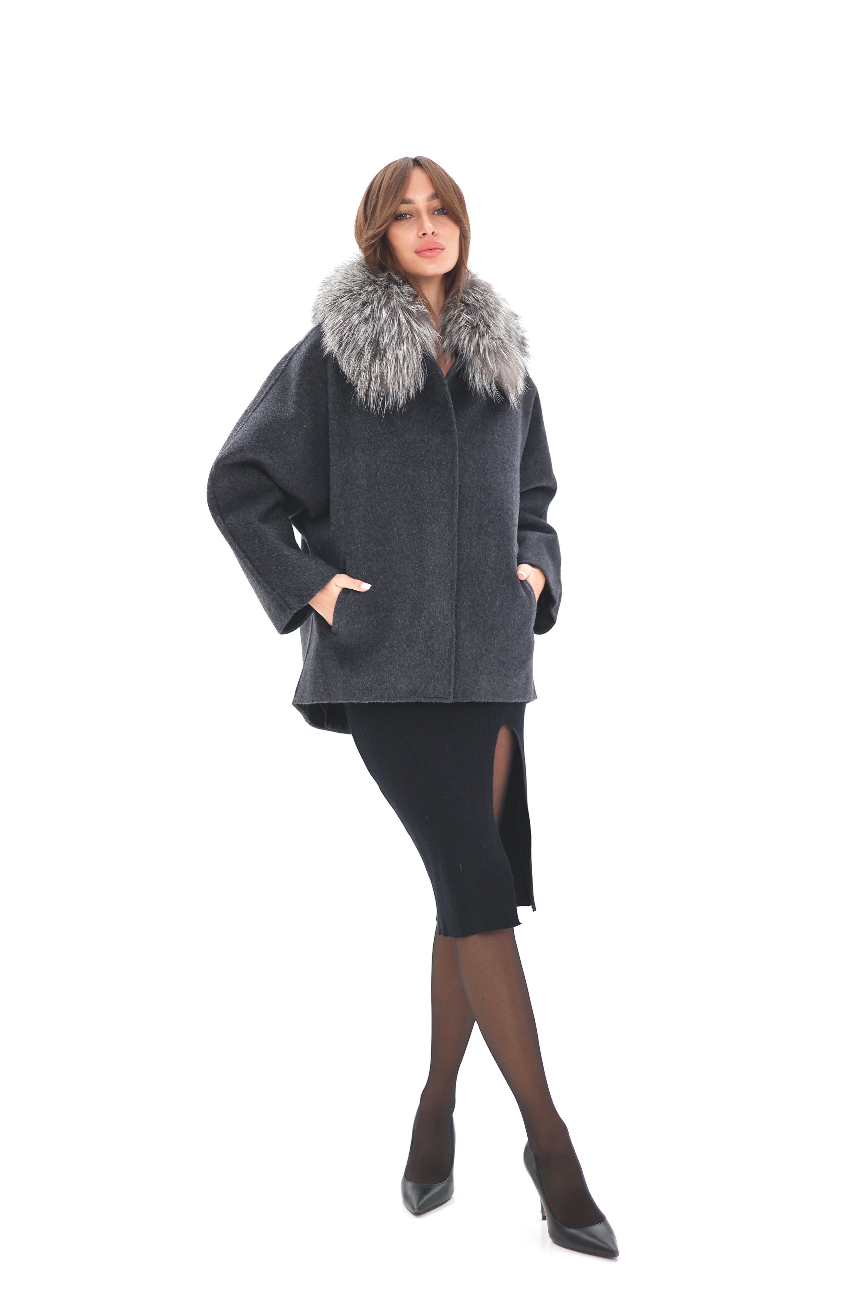 Genuine Silver Fox Fur Virgin Wool Coat - Energize Trek